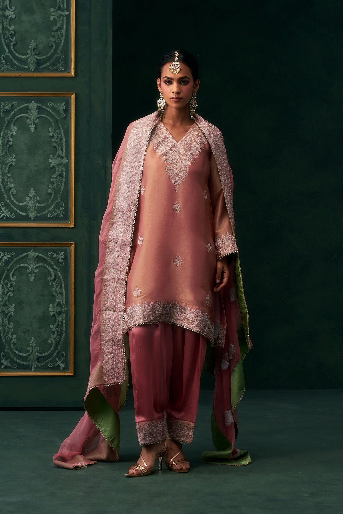 Anvika Tissue Satin Embroidered Suit Set