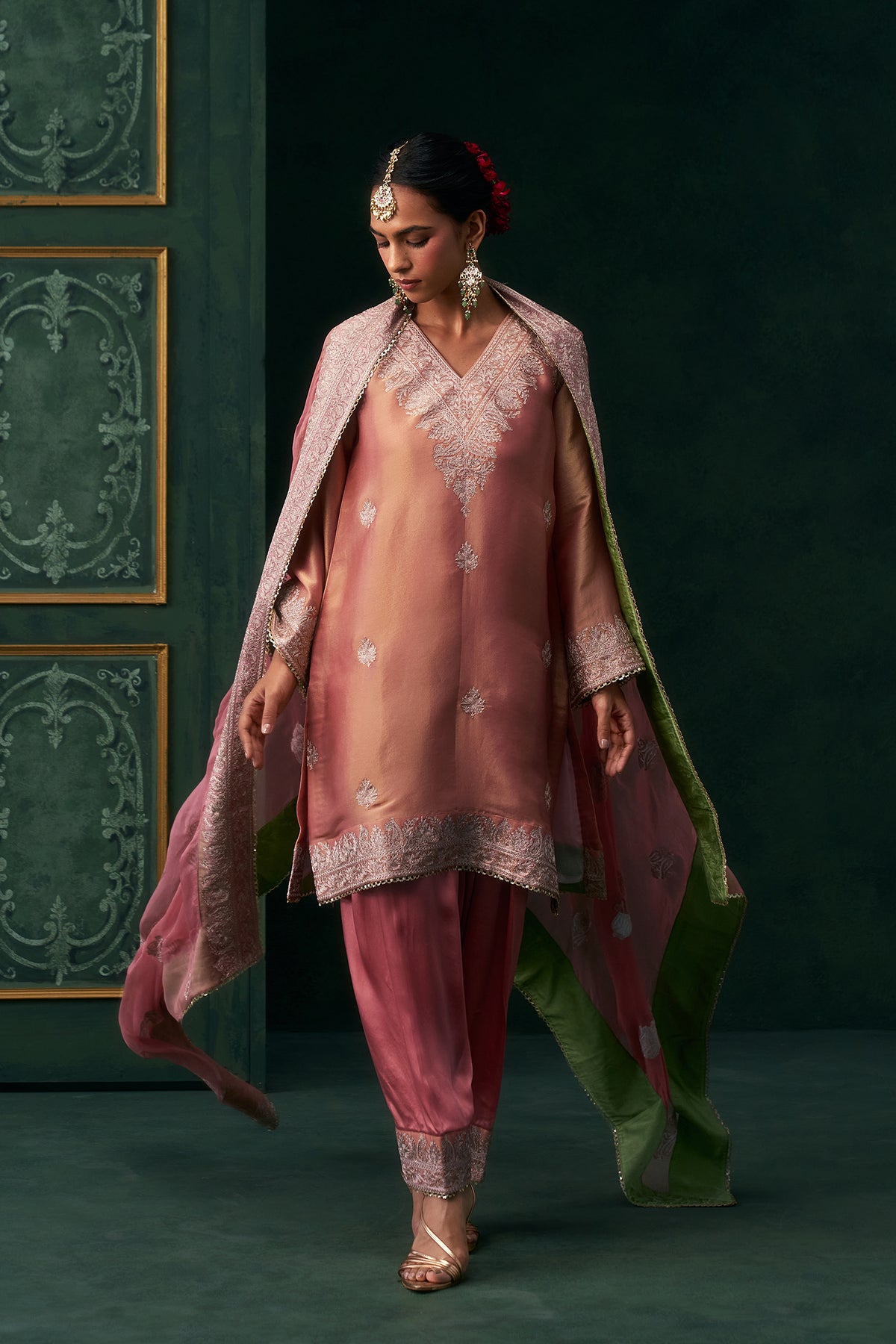 Anvika Tissue Satin Embroidered Suit Set
