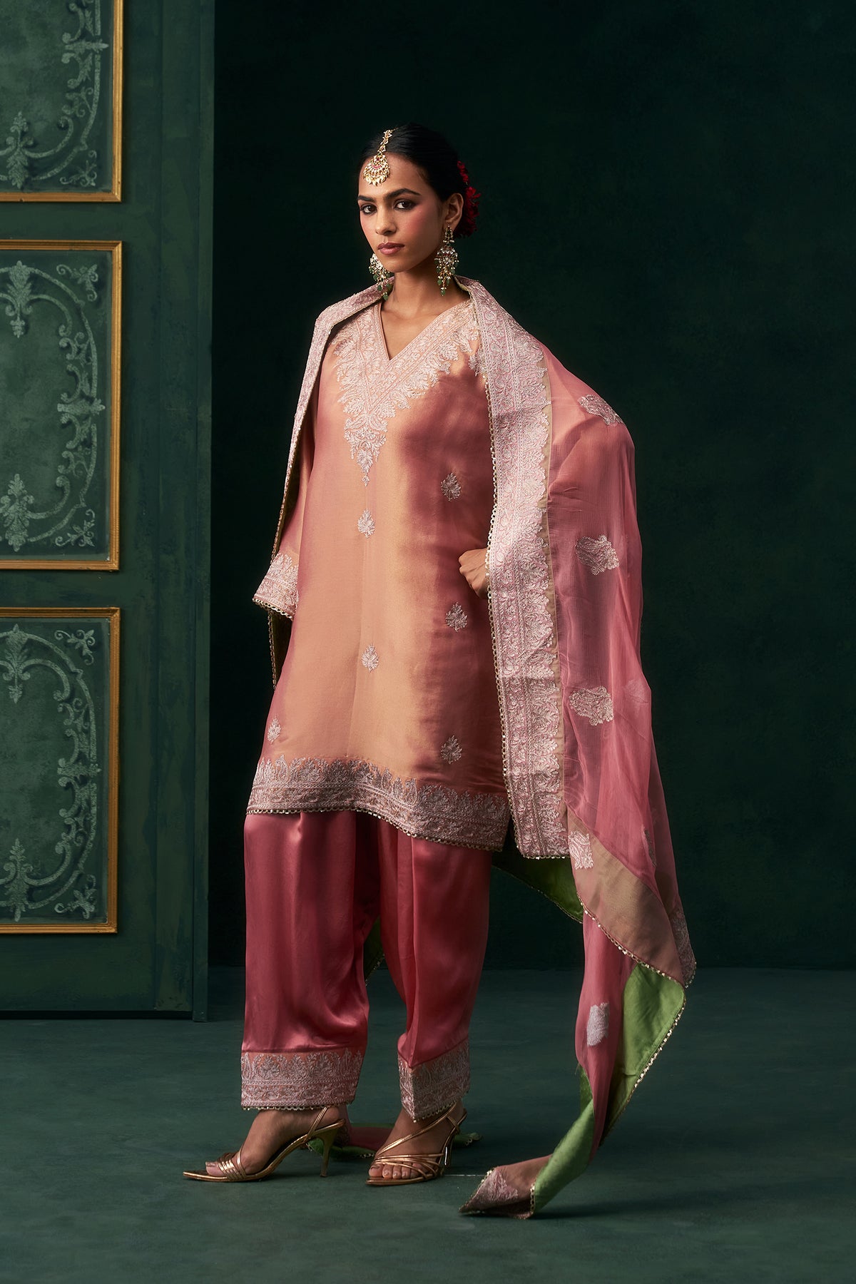 Anvika Tissue Satin Embroidered Suit Set