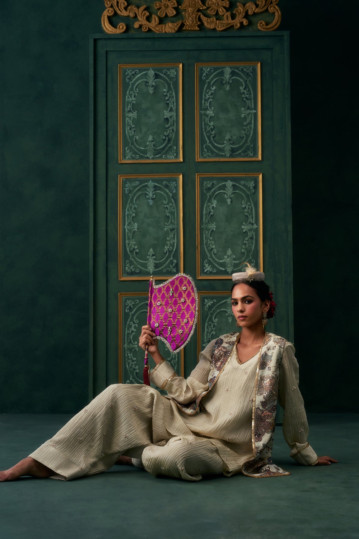 Yashvi Crinkled Tissue Embroidered Jacket Set