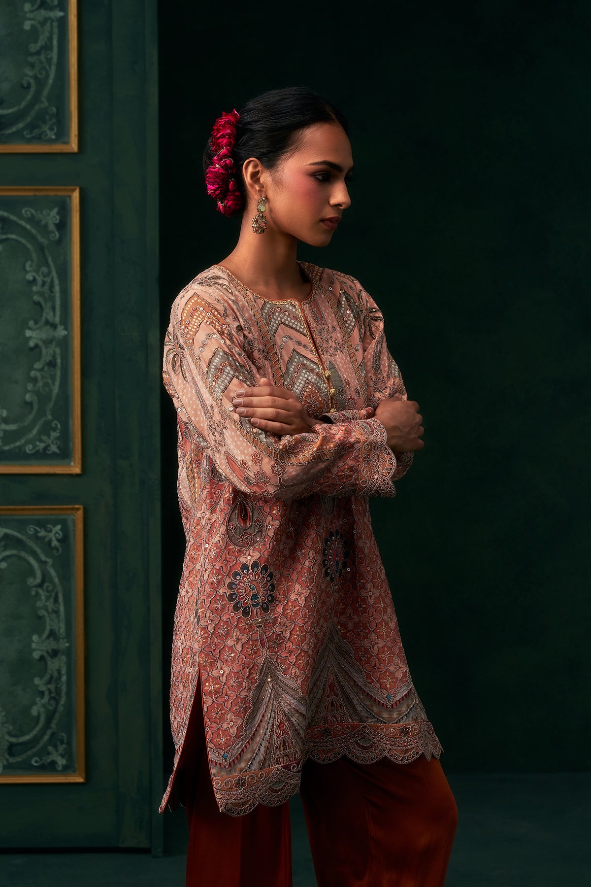 Ameera Crepe Satin Embroidered Matching Set