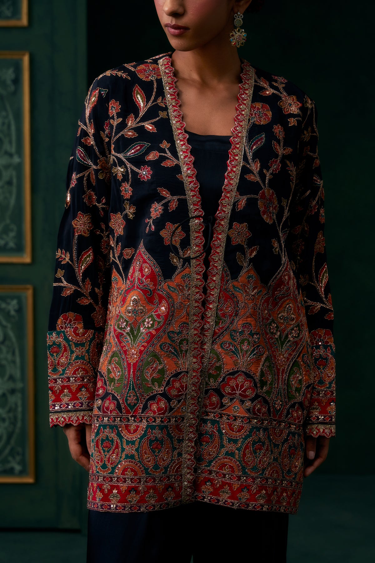 Nirva Crepe Satin Embroidered Jacket Set