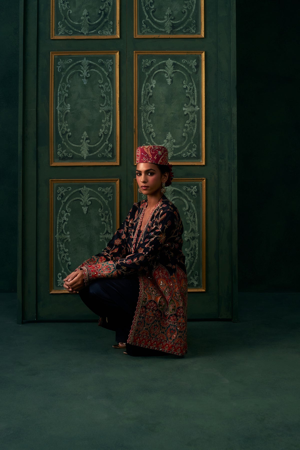 Nirva Crepe Satin Embroidered Jacket Set