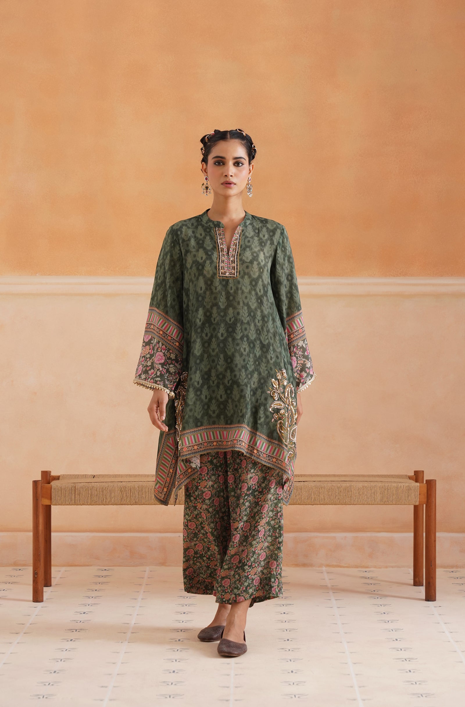 Nerra Printed Crepe Hand Embroidered Matching Set - Neetika Chopra