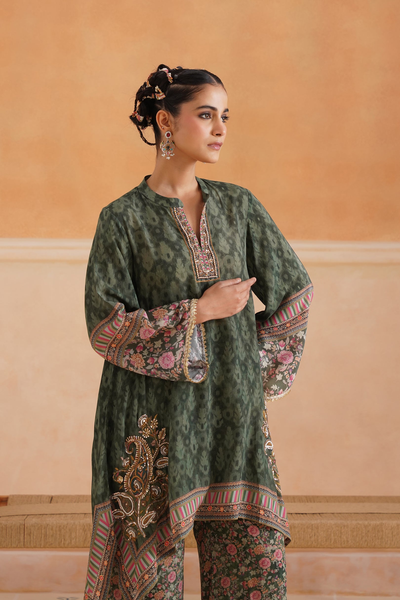 Nerra Printed Crepe Hand Embroidered Matching Set - Neetika Chopra