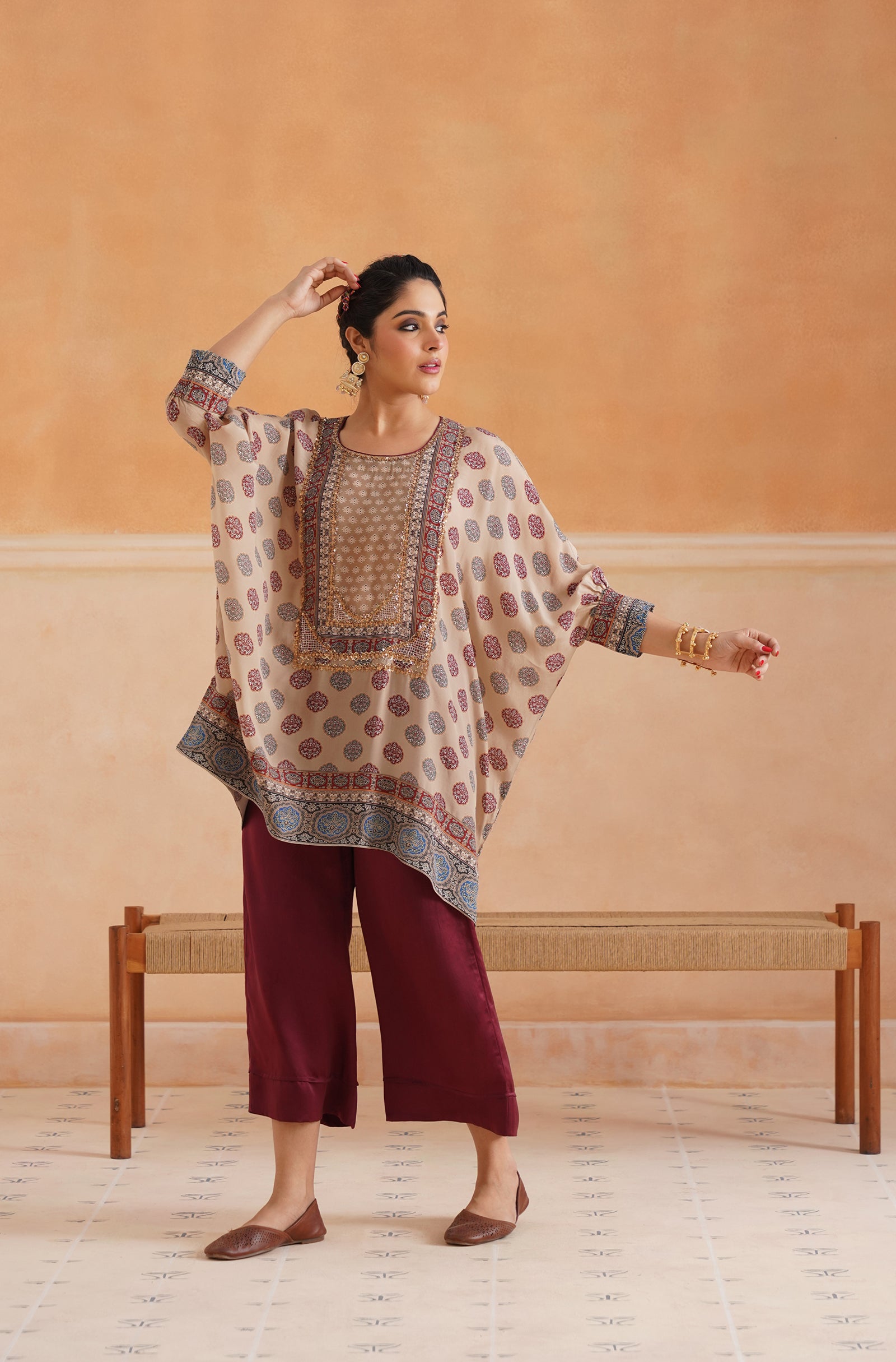 Saya Printed Crepe Hand Embroidered Matching Set - Neetika Chopra