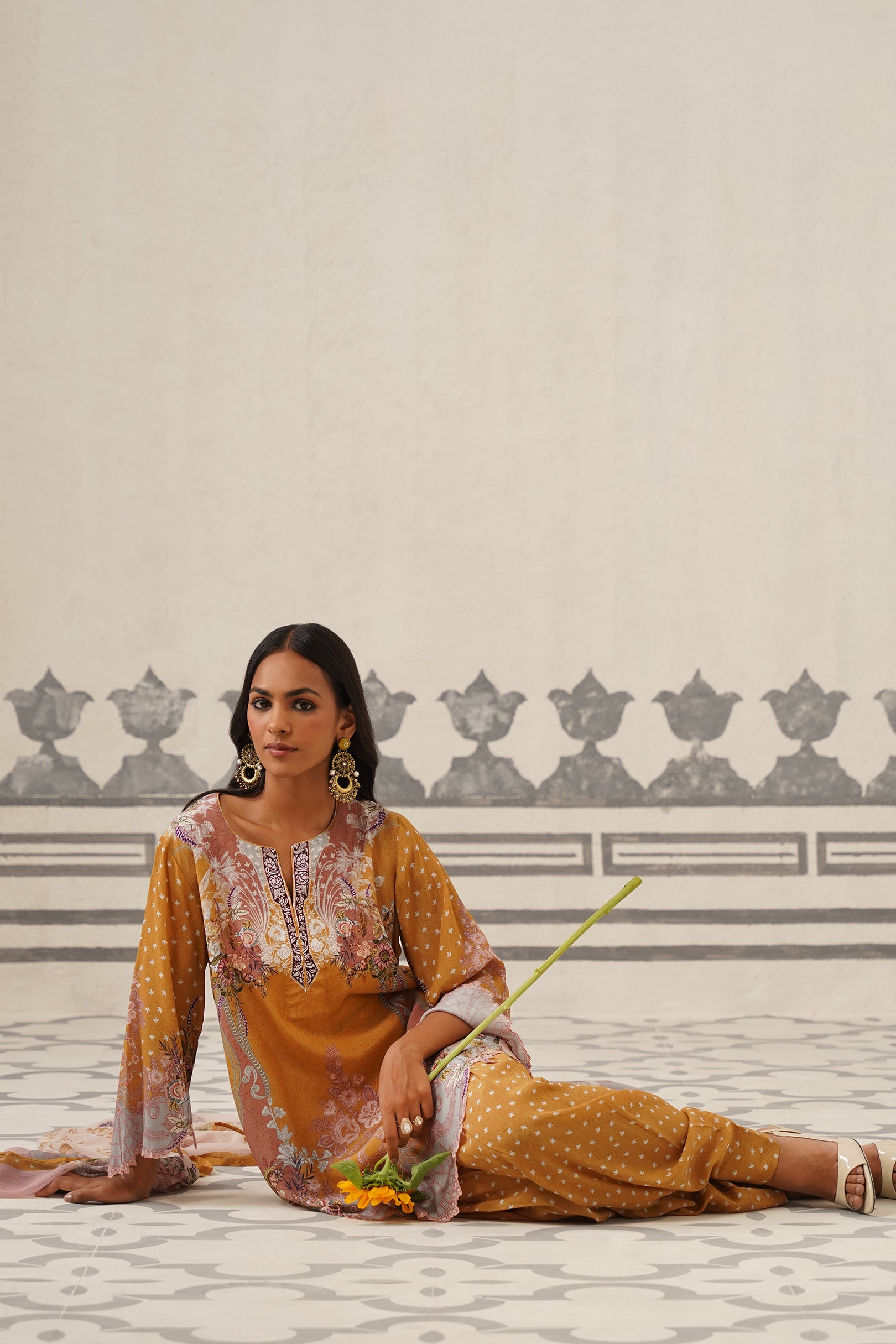 Roma Crepe Printed Scalloped Matching Set