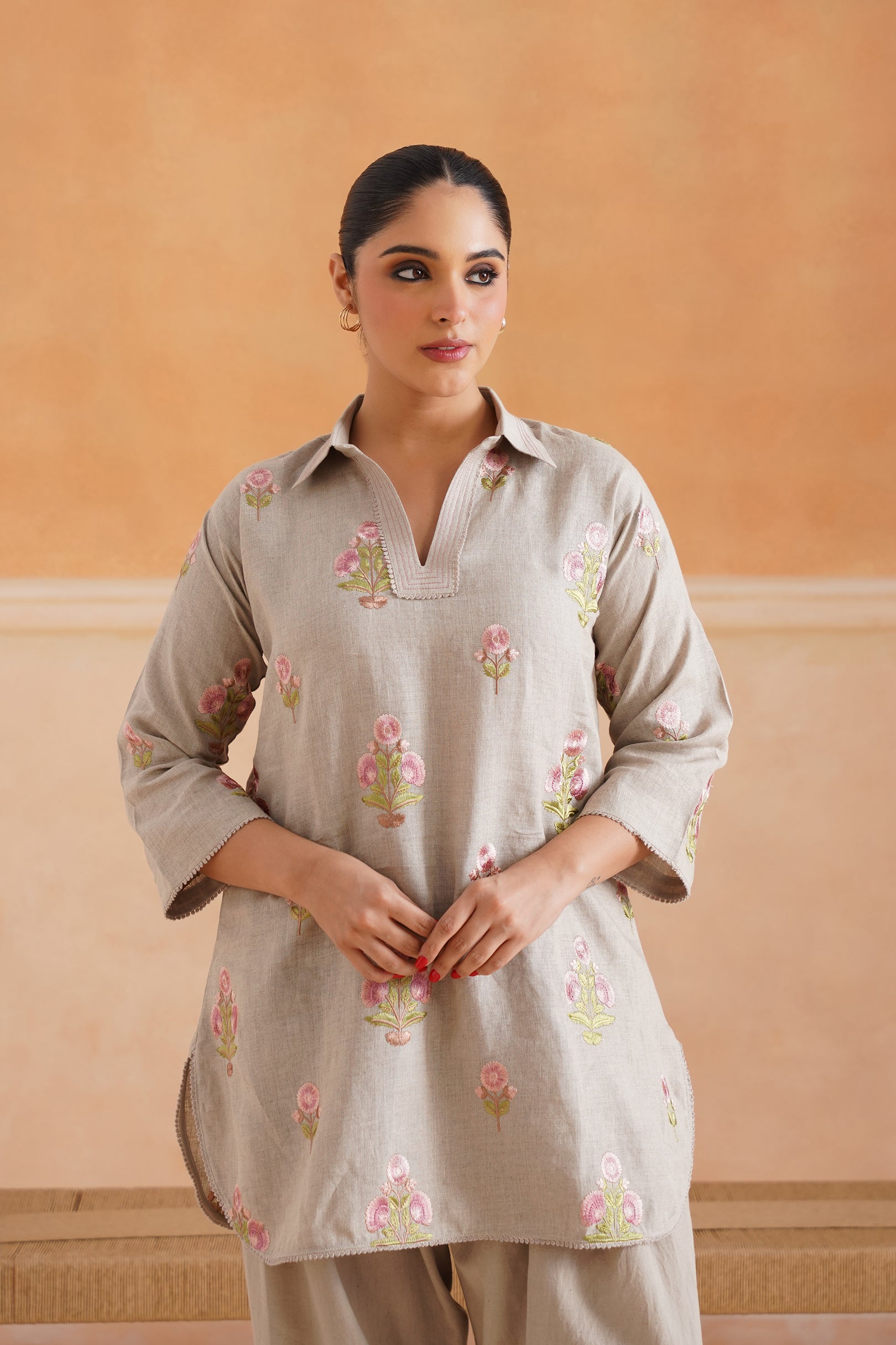 Fleur Pure Linen Embroidered Matching Set - Neetika Chopra