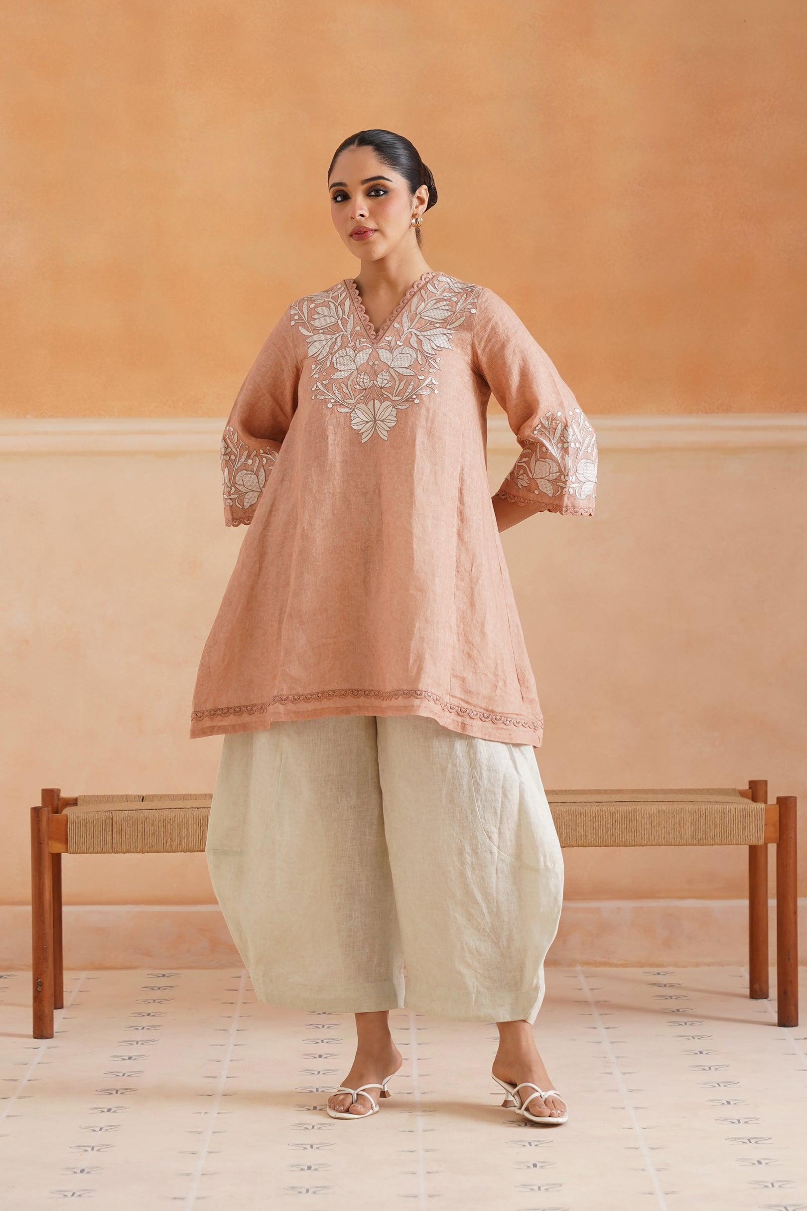 Tessa Pure Linen Embroidered Matching Set - Neetika Chopra