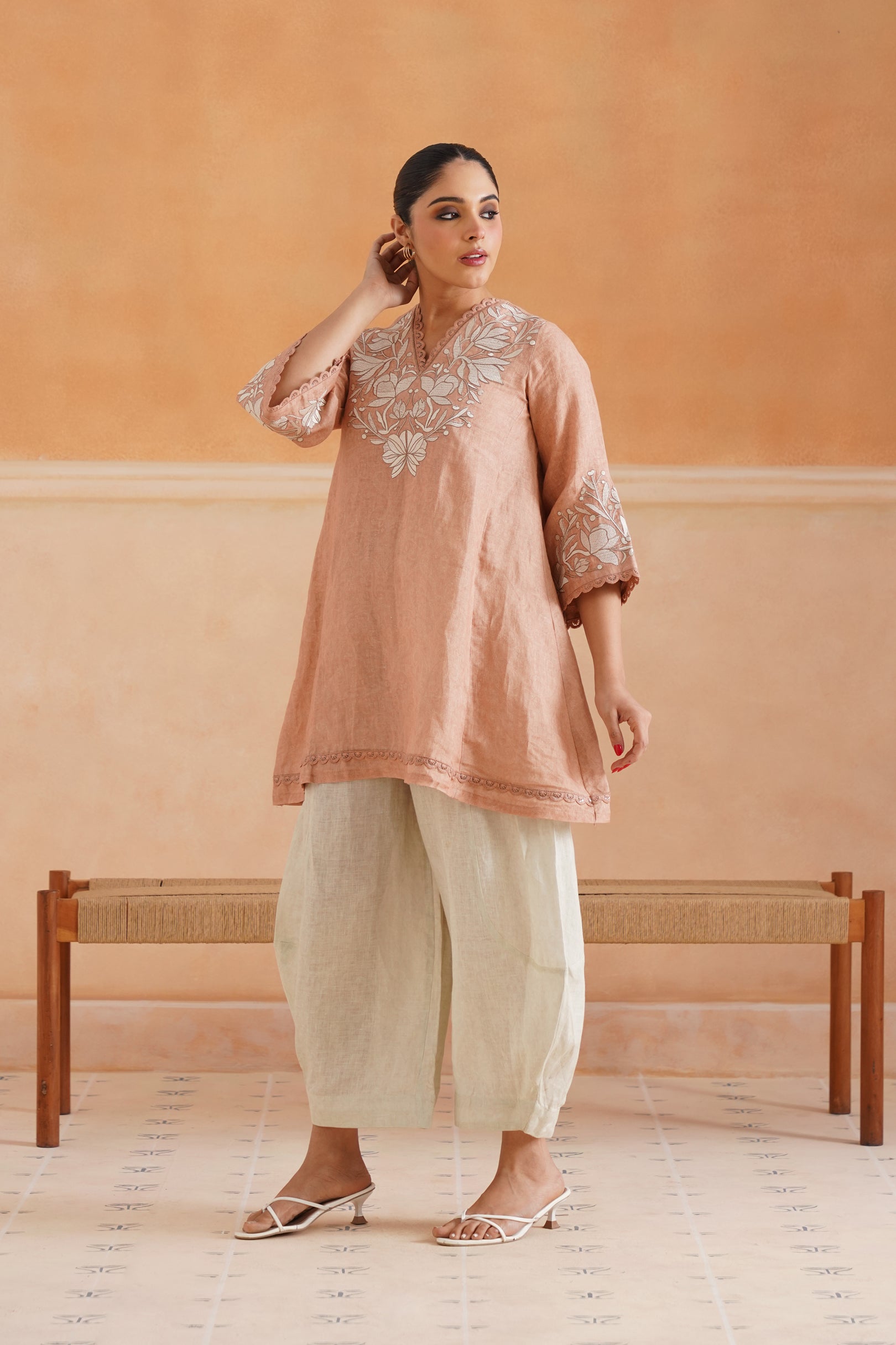Tessa Pure Linen Embroidered Matching Set - Neetika Chopra