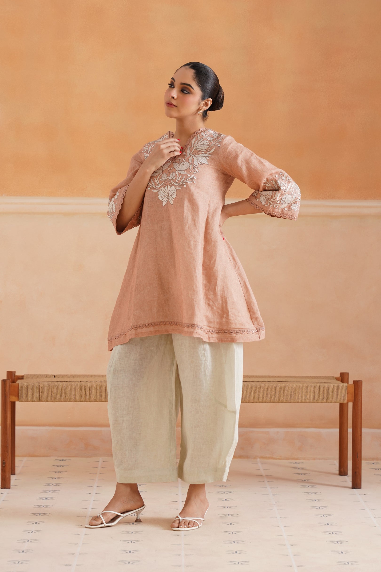 Tessa Pure Linen Embroidered Matching Set - Neetika Chopra
