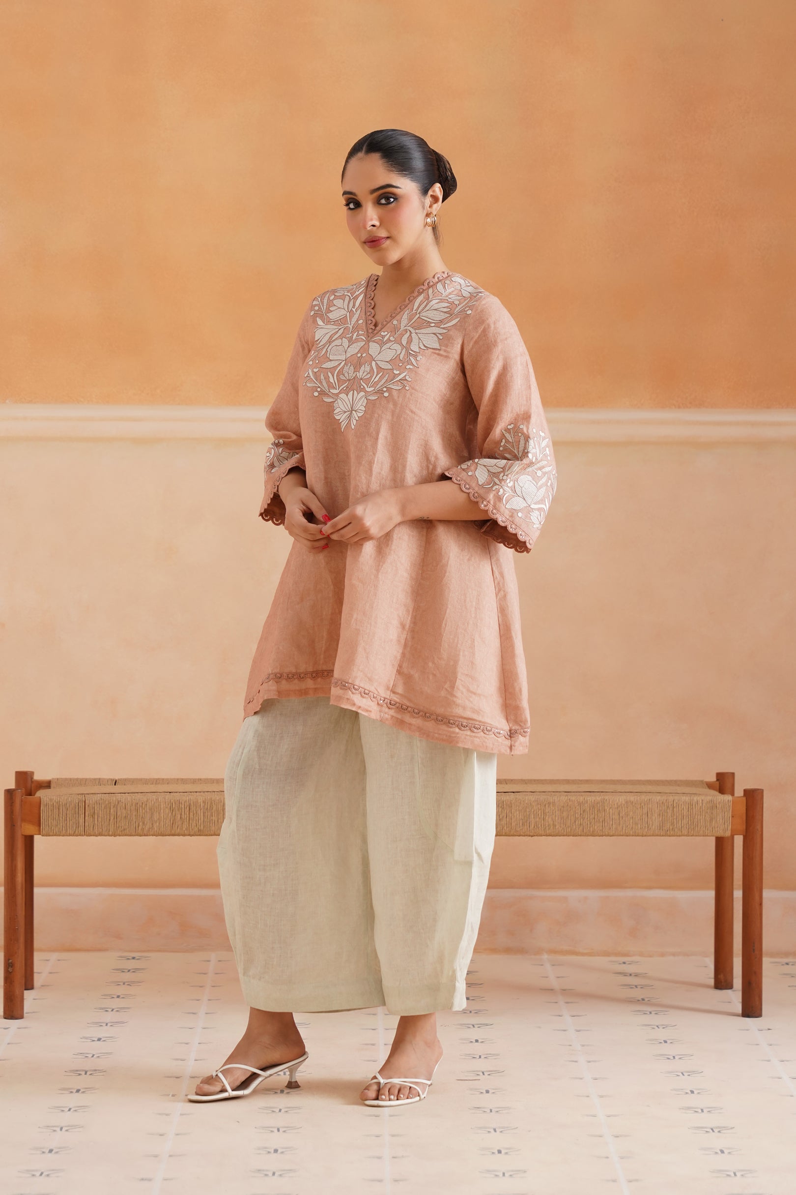 Tessa Pure Linen Embroidered Matching Set - Neetika Chopra