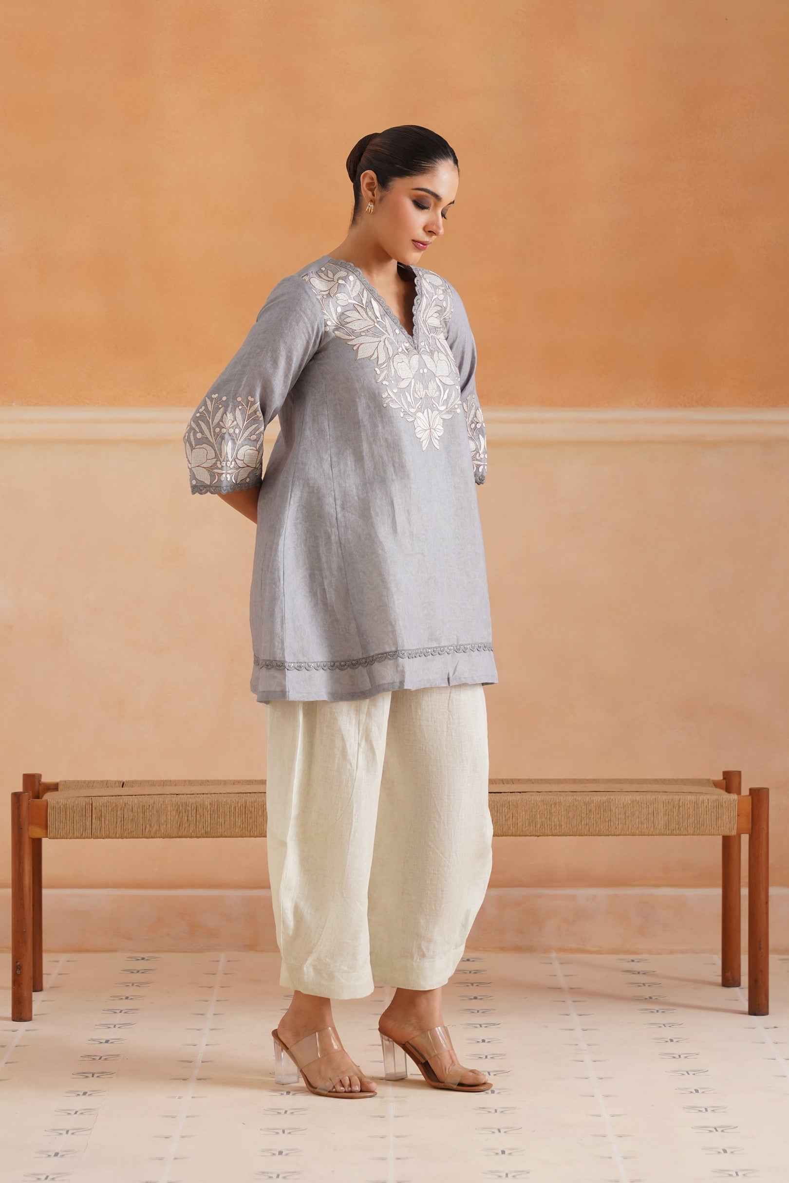 Faye Pure Linen Embroidered Matching Set - Neetika Chopra