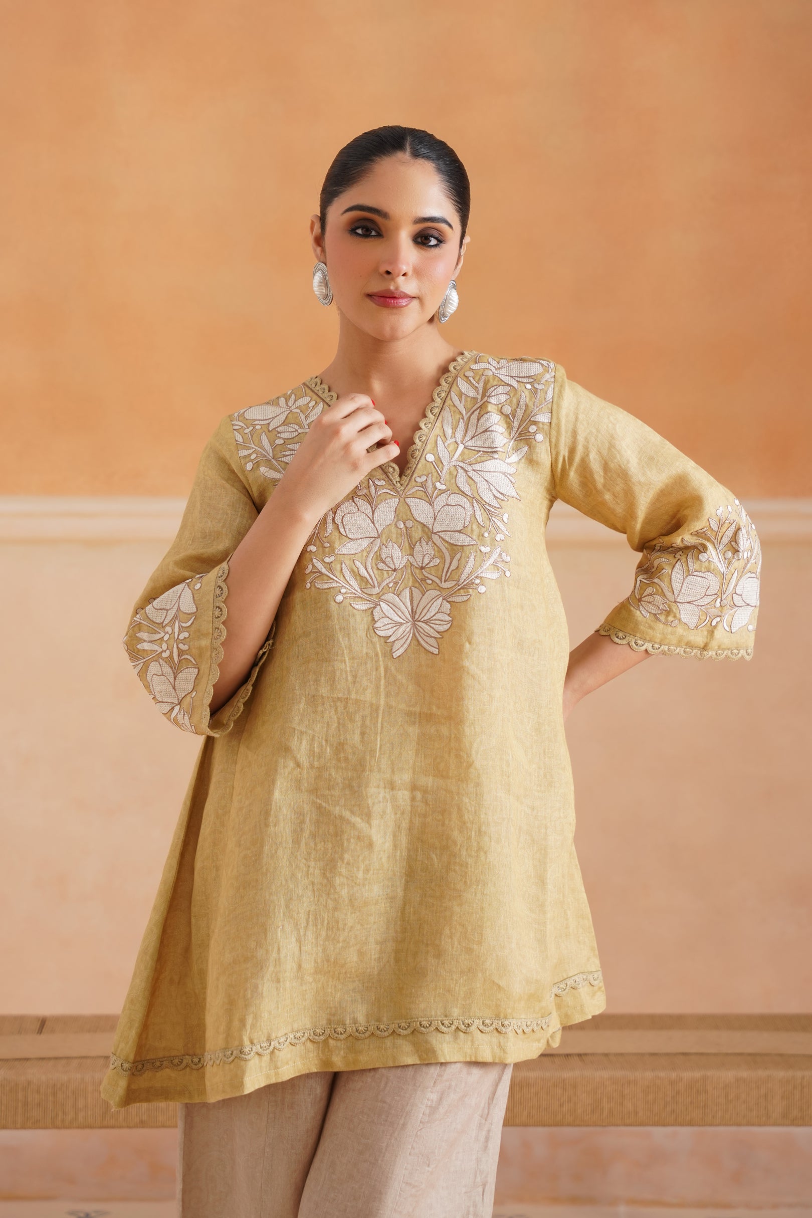 Luna Pure Linen Embroidered Matching Set - Neetika Chopra