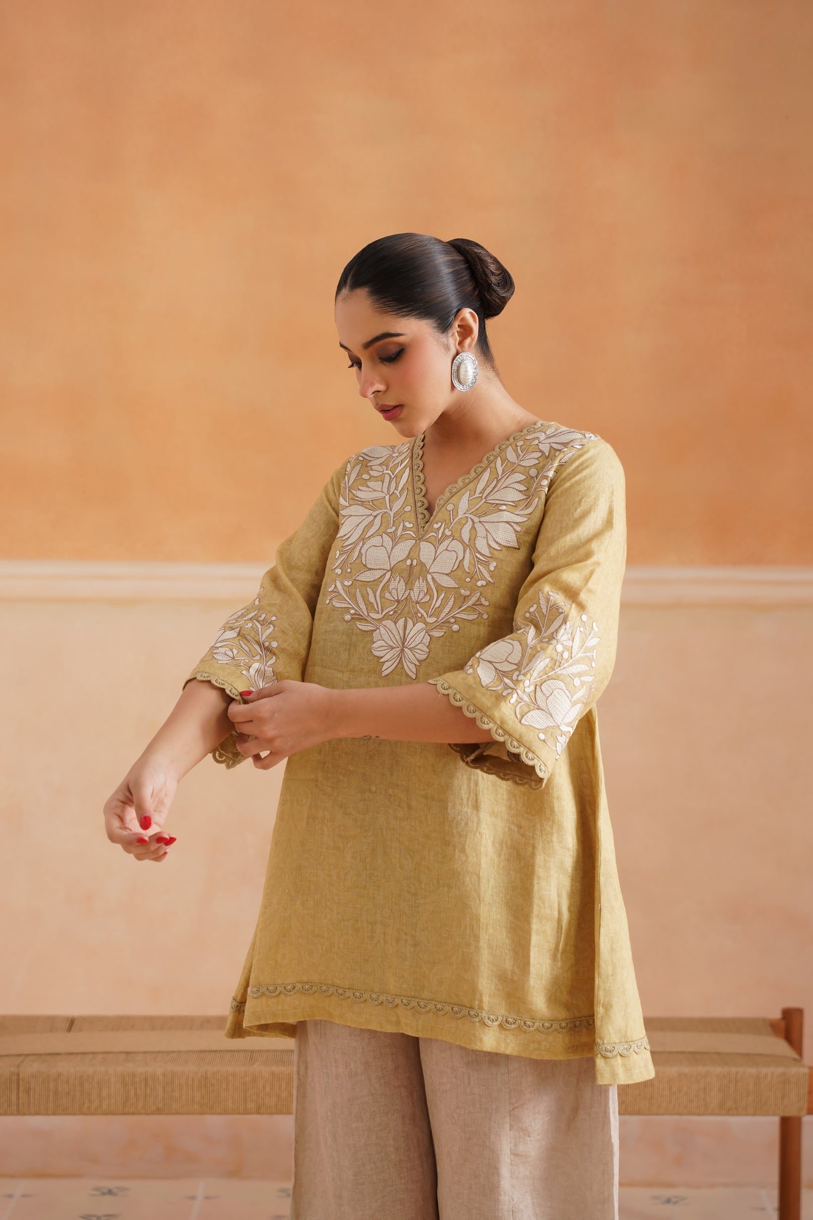 Luna Pure Linen Embroidered Matching Set - Neetika Chopra