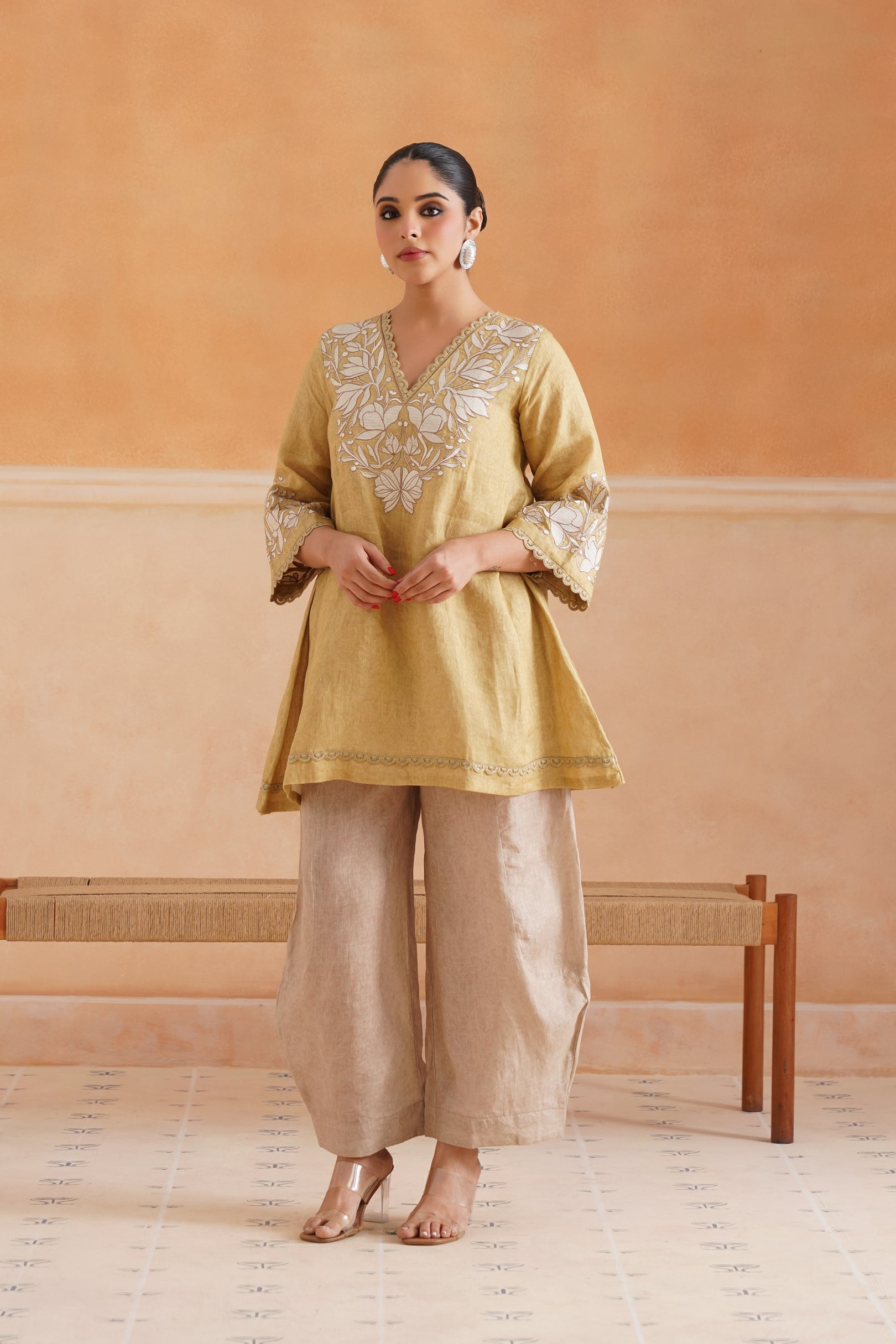 Luna Pure Linen Embroidered Matching Set - Neetika Chopra