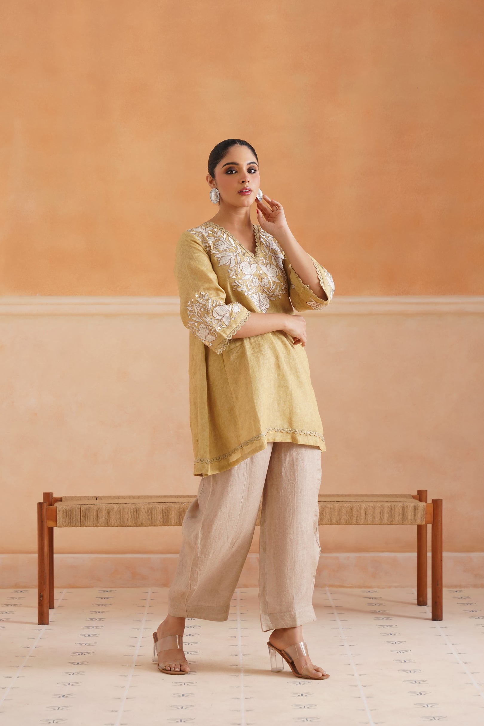 Luna Pure Linen Embroidered Matching Set - Neetika Chopra
