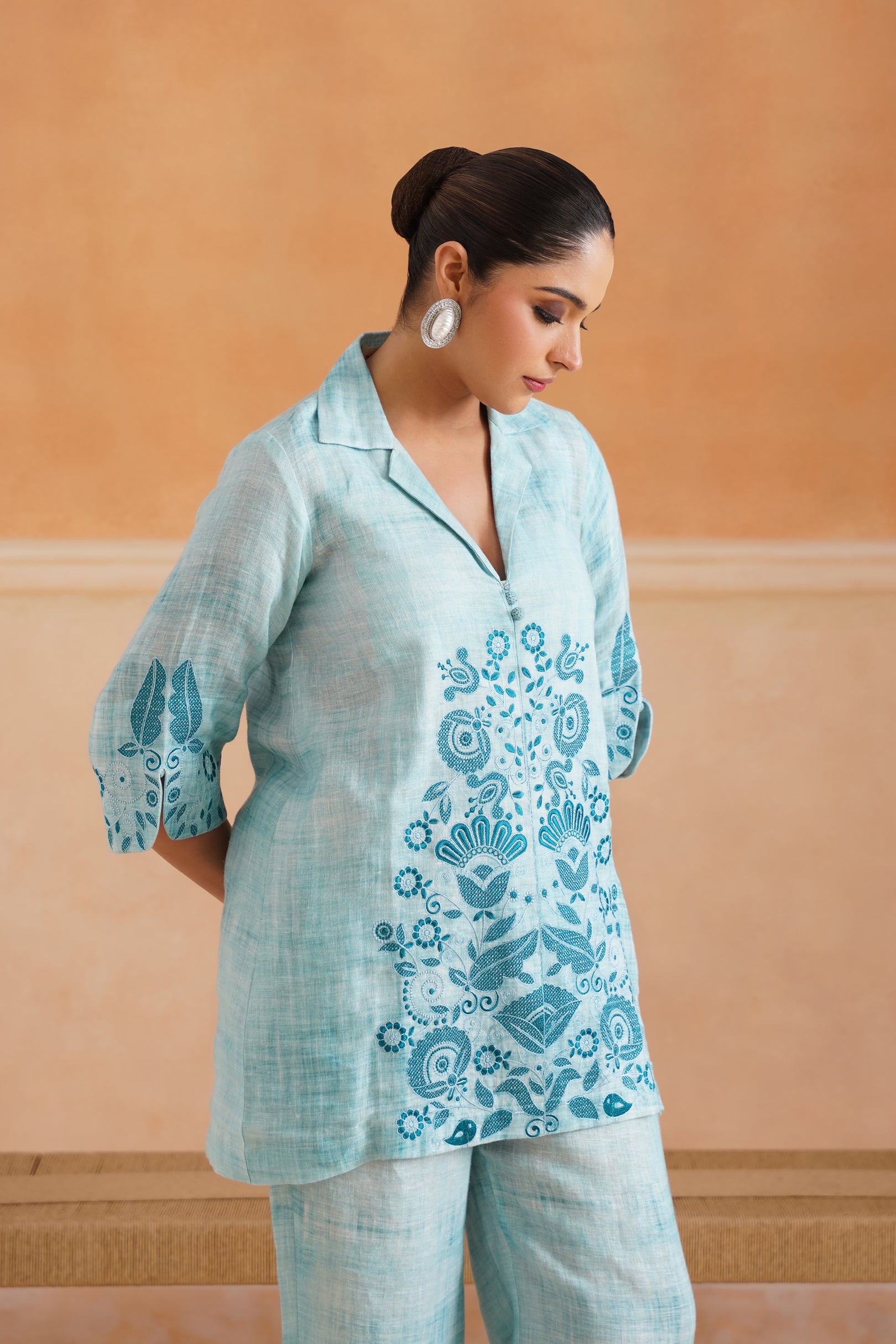 Aya Pure Linen Embroidered Matching Set - Neetika Chopra