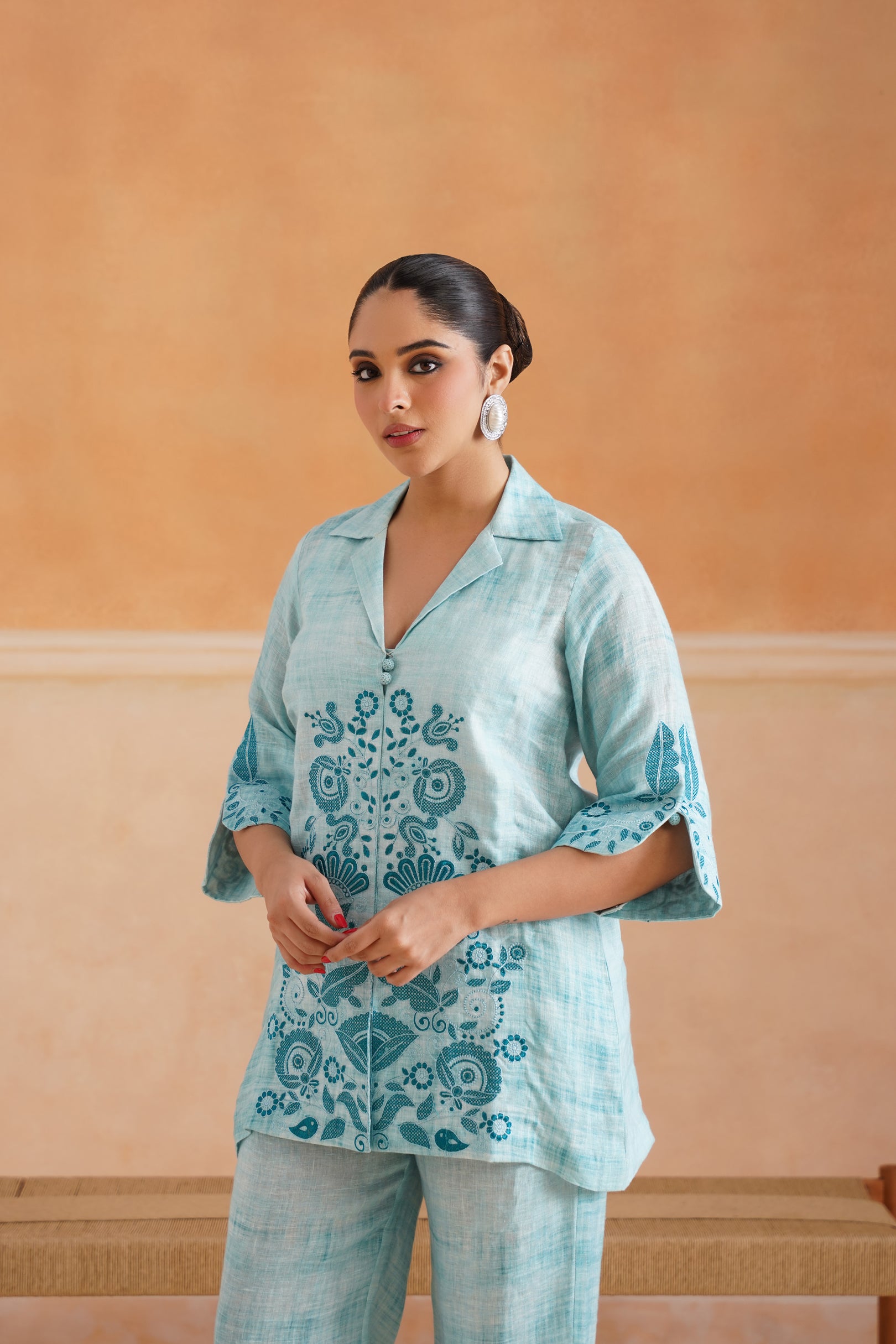 Aya Pure Linen Embroidered Matching Set - Neetika Chopra