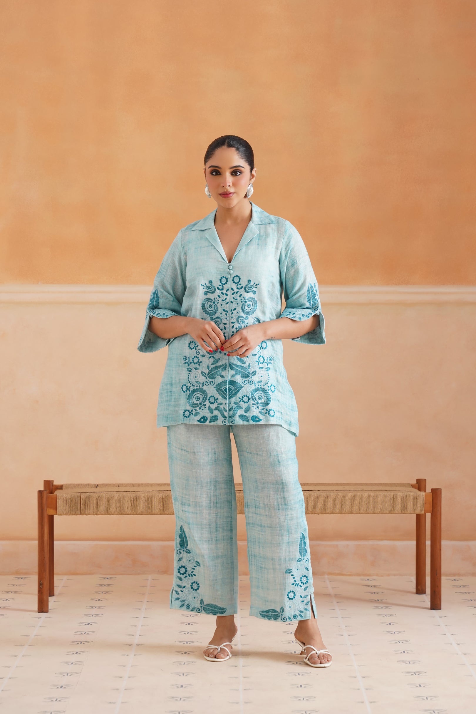 Aya Pure Linen Embroidered Matching Set - Neetika Chopra