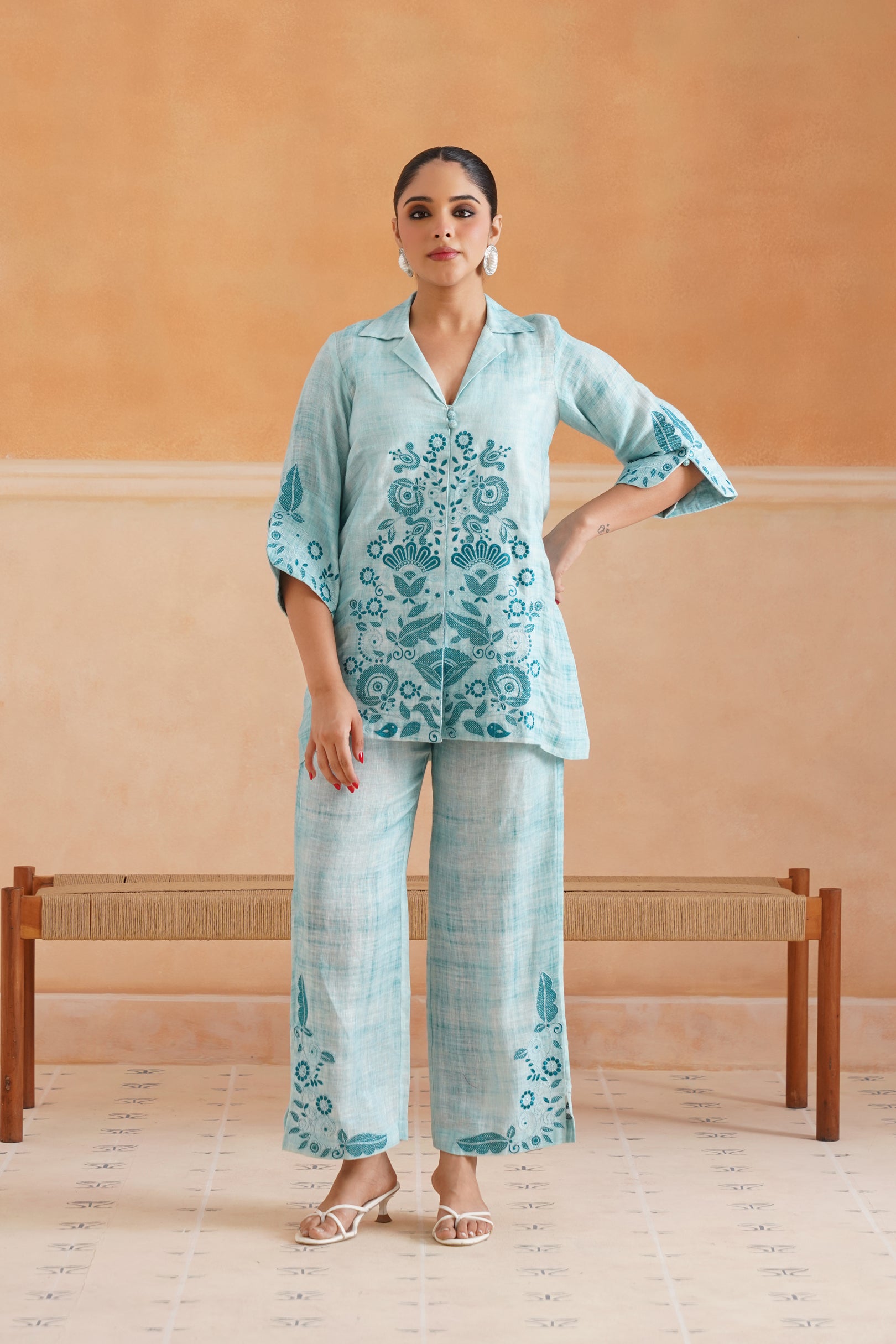 Aya Pure Linen Embroidered Matching Set - Neetika Chopra