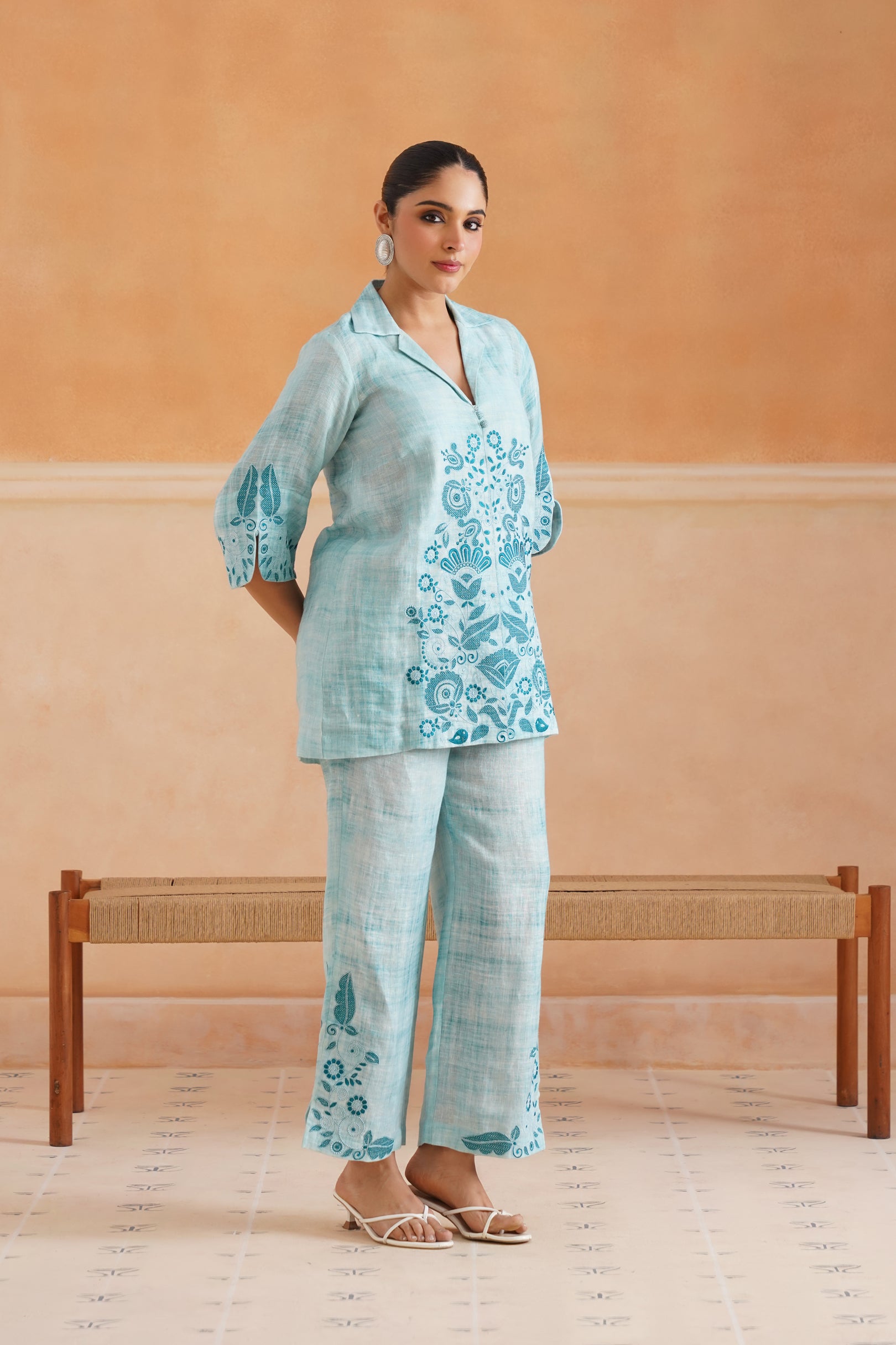 Aya Pure Linen Embroidered Matching Set - Neetika Chopra