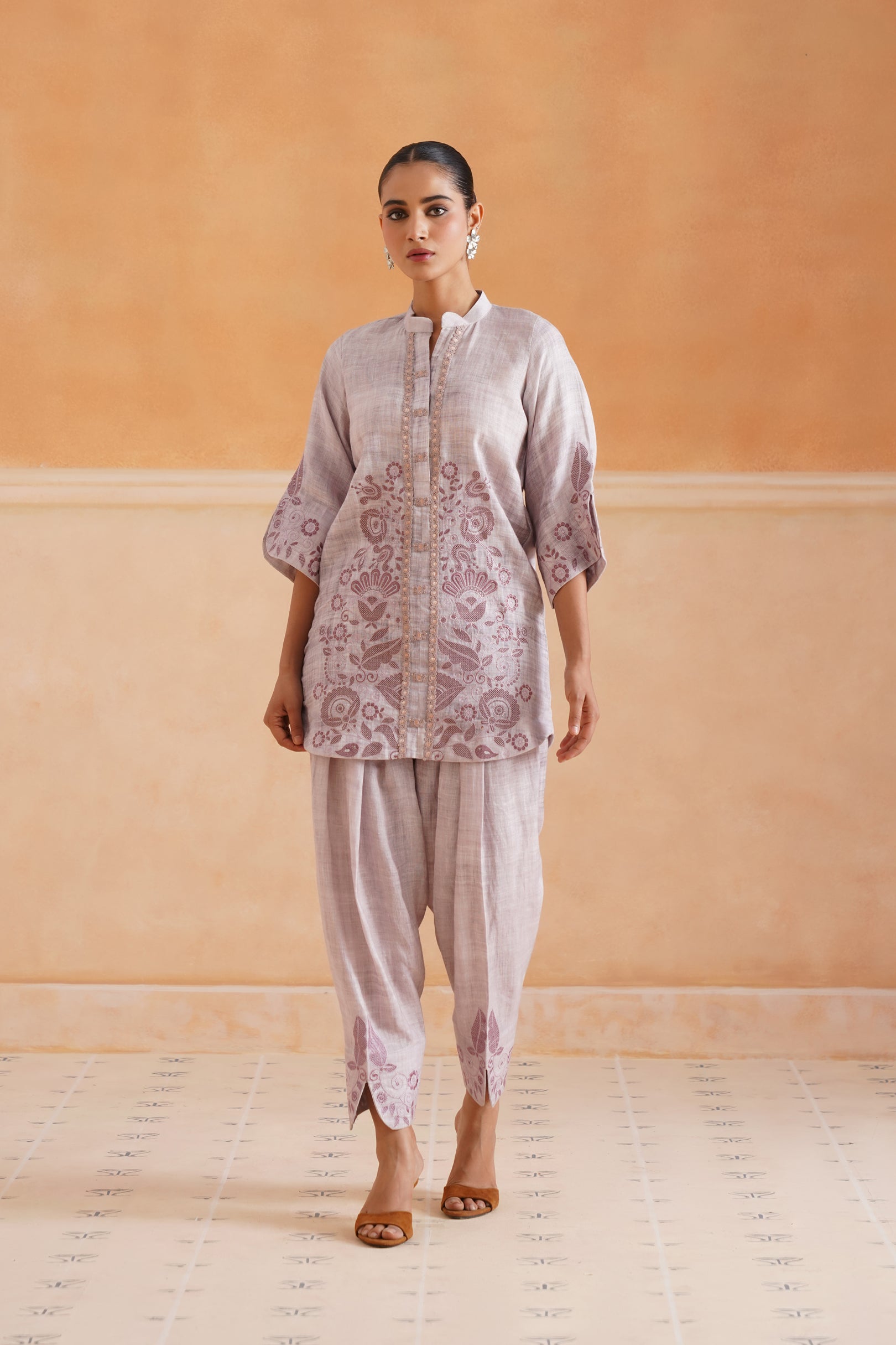 Emira Pure Linen Embroidered Matching Set - Neetika Chopra