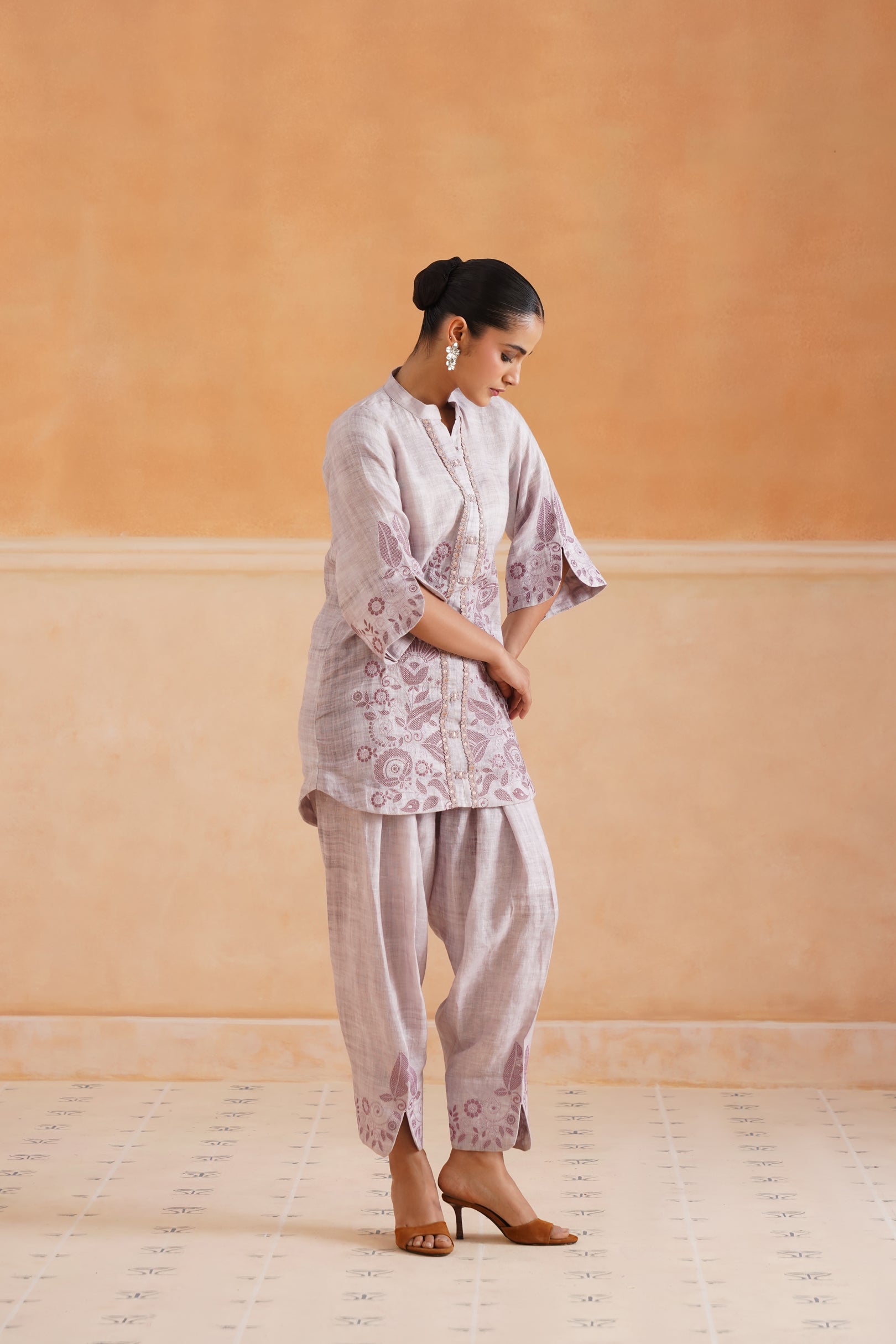 Emira Pure Linen Embroidered Matching Set - Neetika Chopra