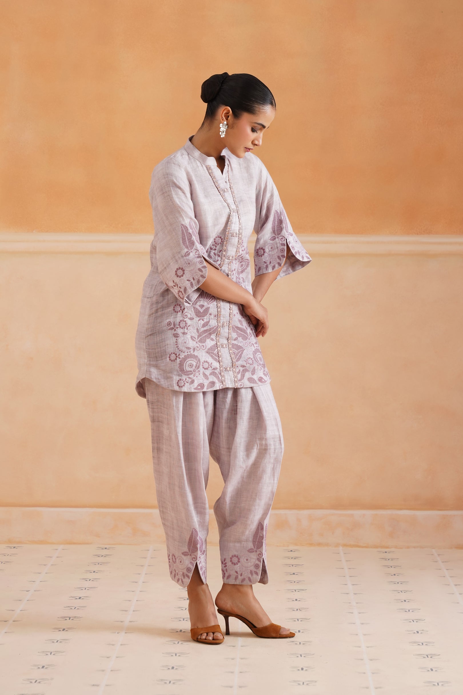 Emira Pure Linen Embroidered Matching Set - Neetika Chopra