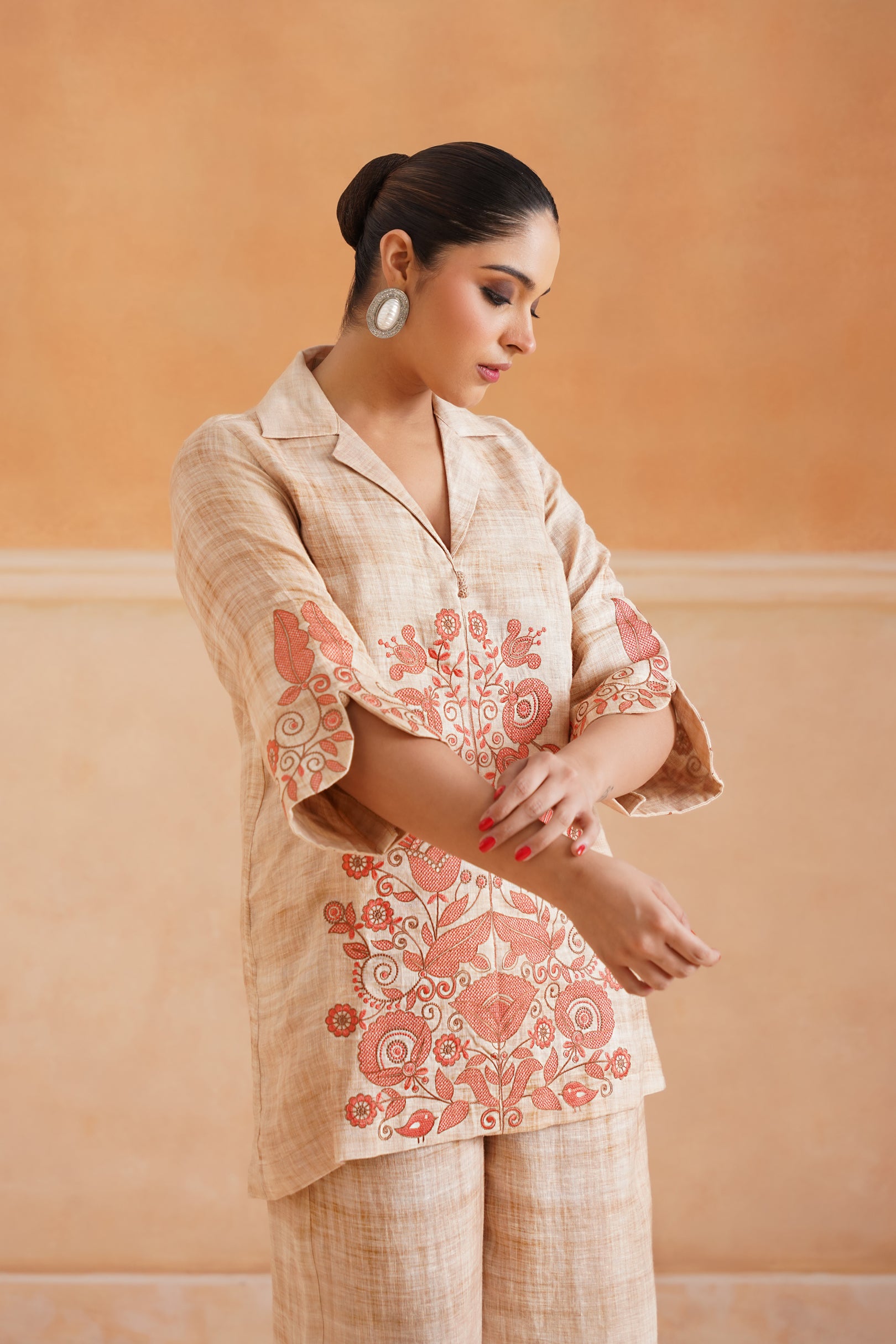 Faria Pure Linen Embroidered Matching Set - Neetika Chopra
