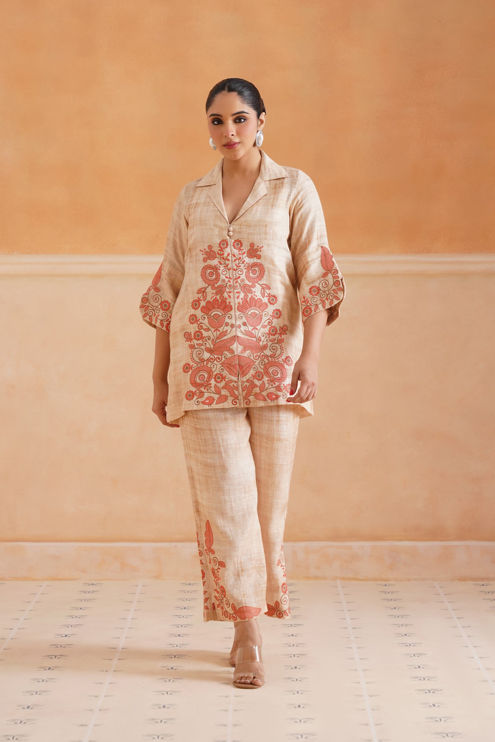 Faria Pure Linen Embroidered Matching Set - Neetika Chopra