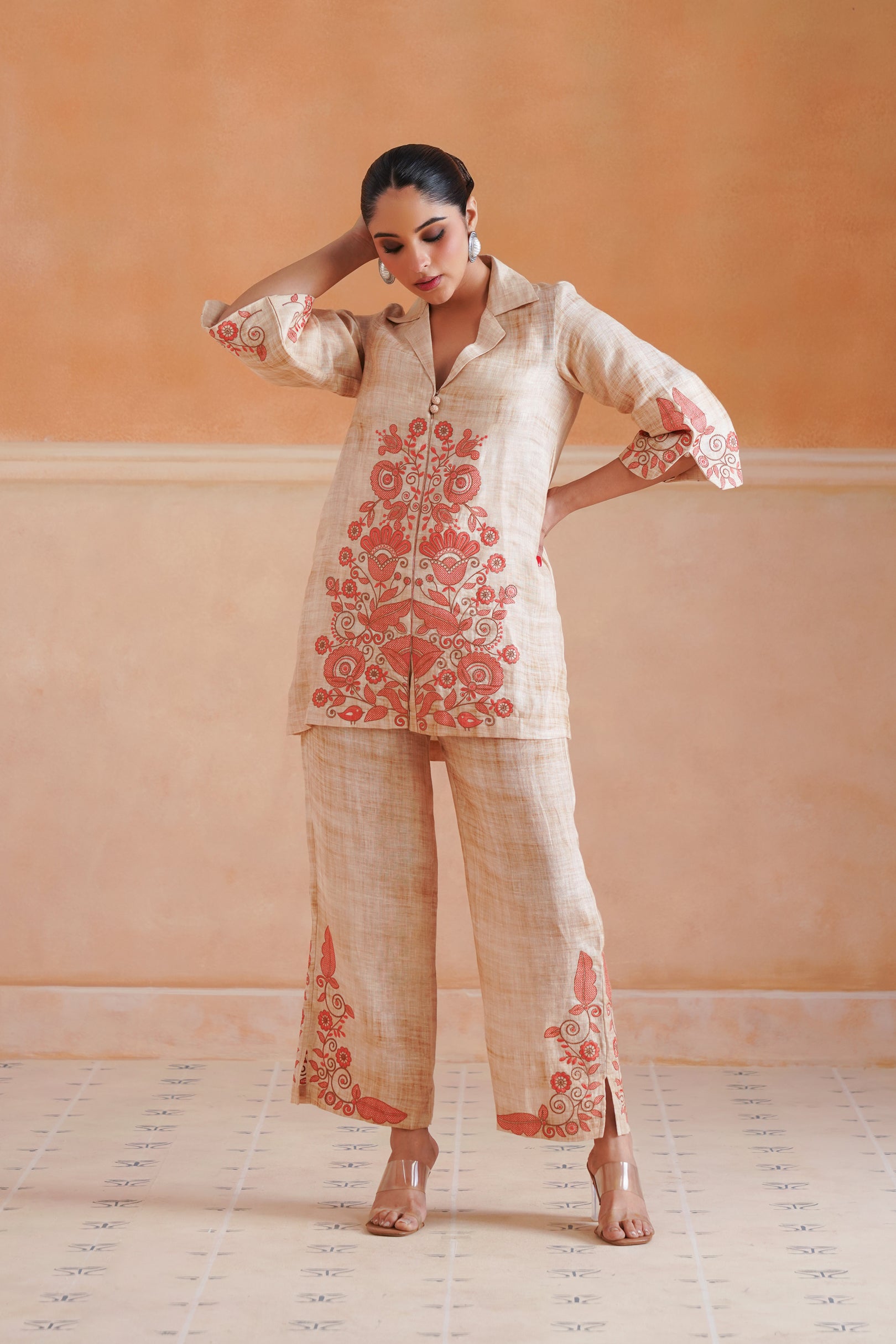 Faria Pure Linen Embroidered Matching Set - Neetika Chopra
