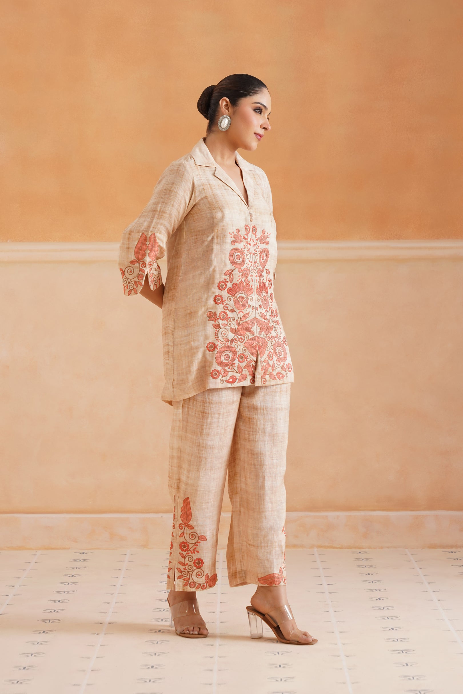 Faria Pure Linen Embroidered Matching Set - Neetika Chopra