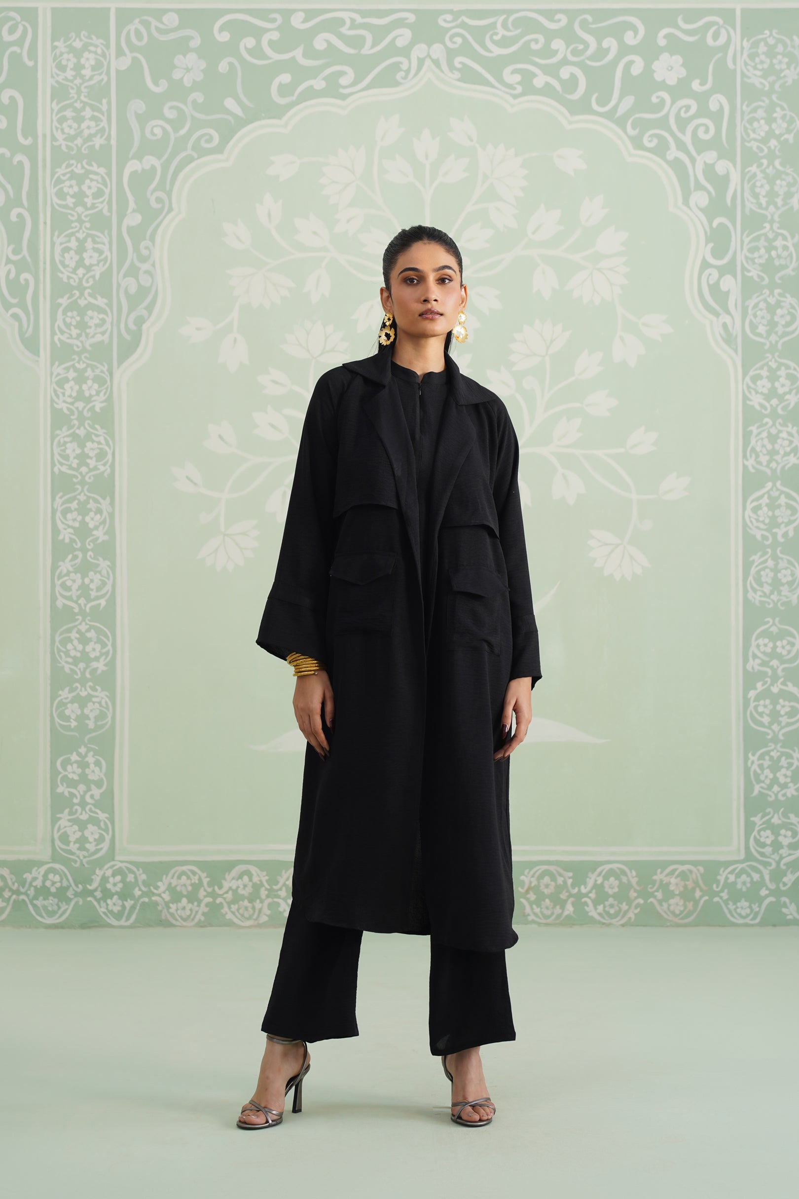 Black Suzane Hammer Crepe Matching Set