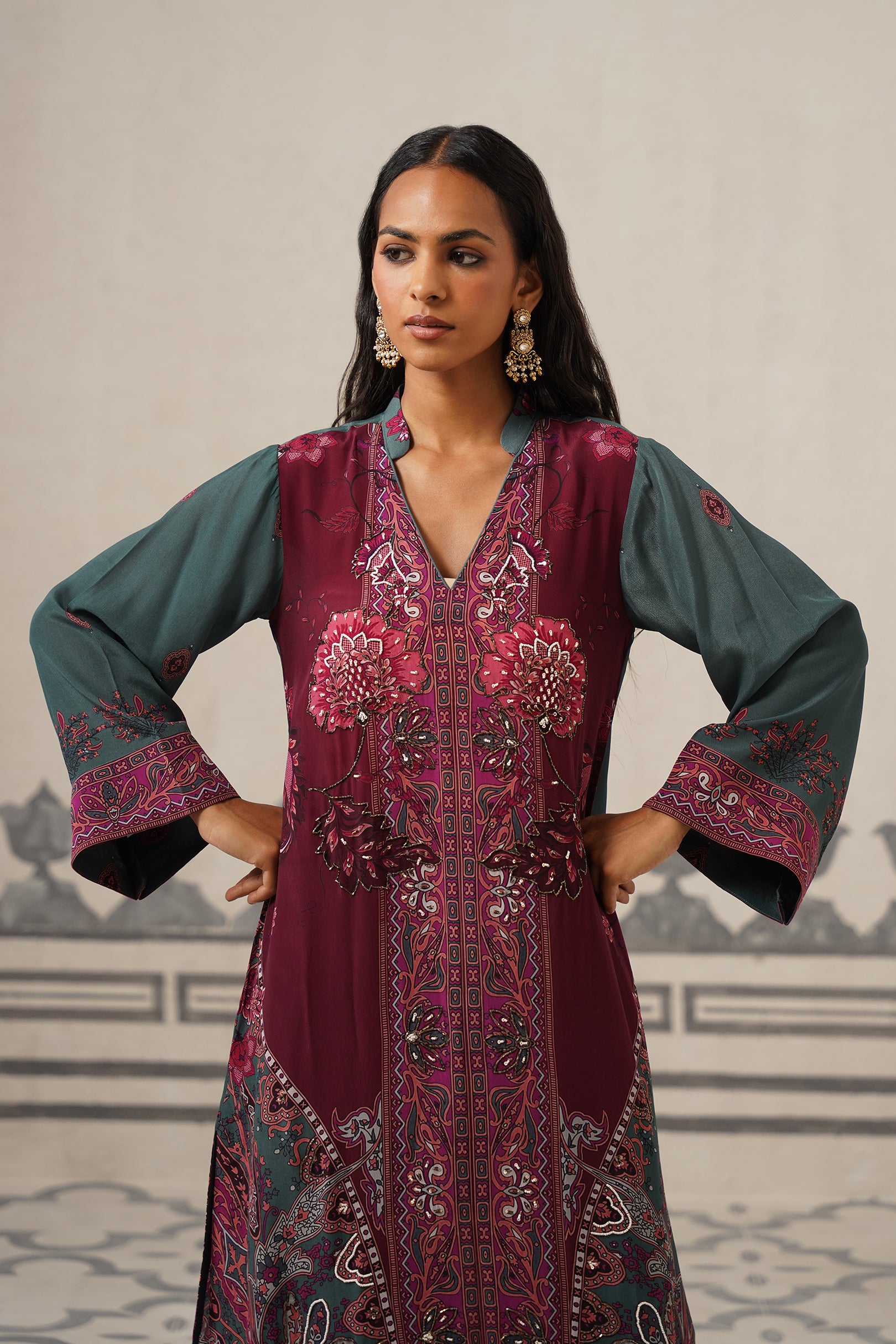 Kuhu Crepe Printed Embroidered Suit Set