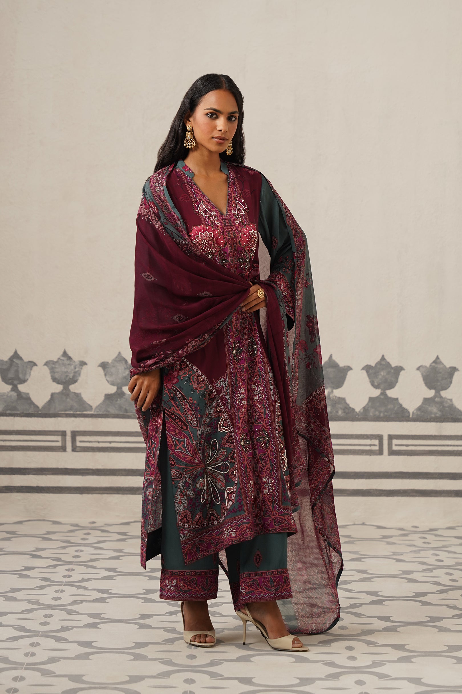 Kuhu Crepe Printed Embroidered Suit Set