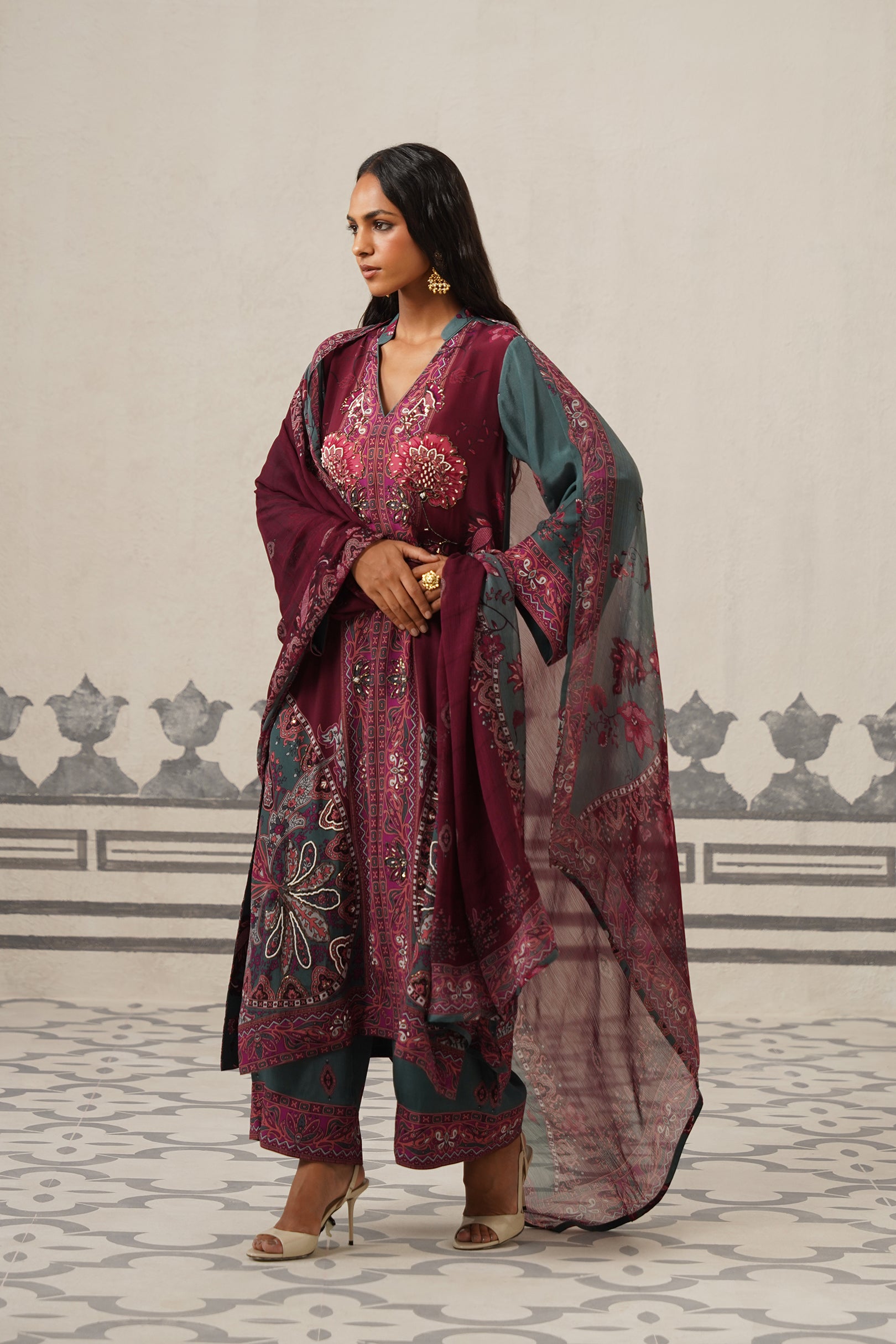 Kuhu Crepe Printed Embroidered Suit Set