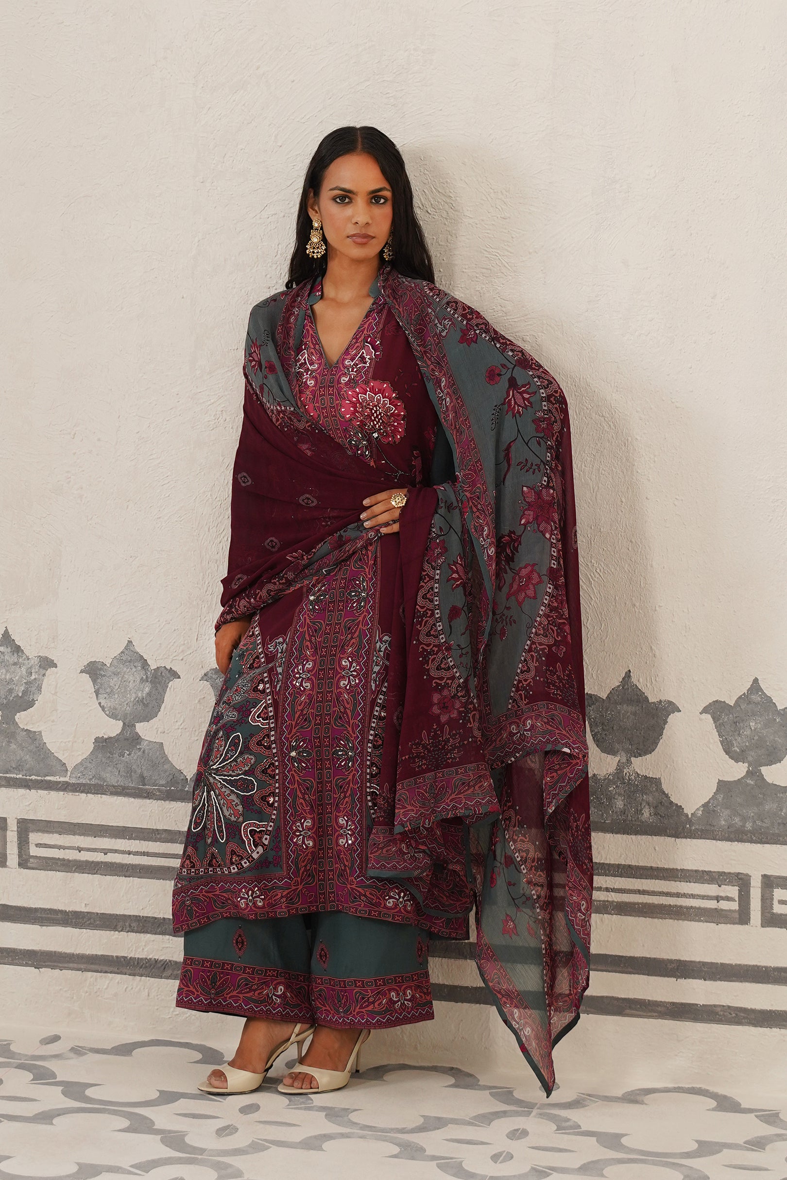 Kuhu Crepe Printed Embroidered Suit Set