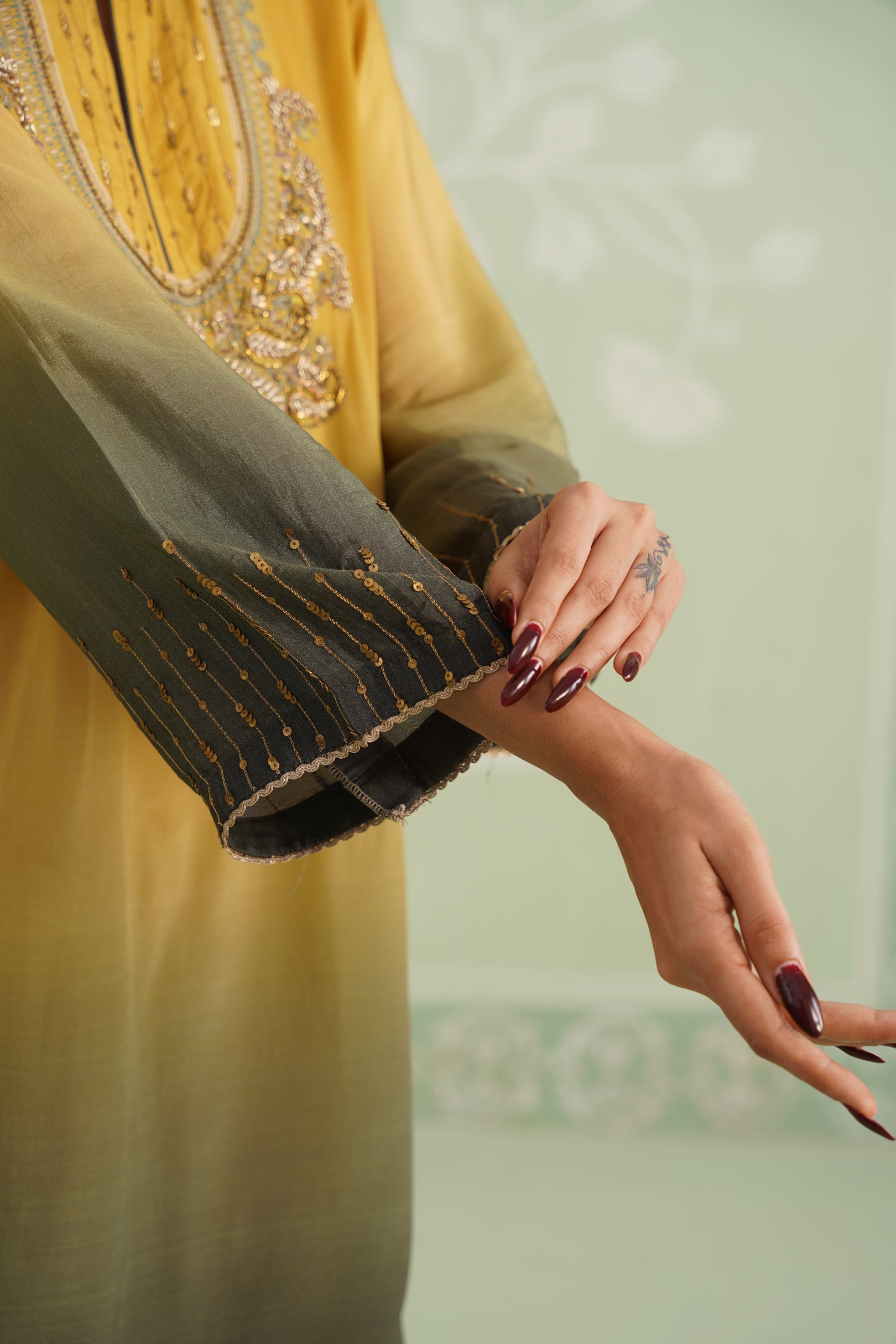 Ruhani Hand Embroidered Crepe Printed Matching Set