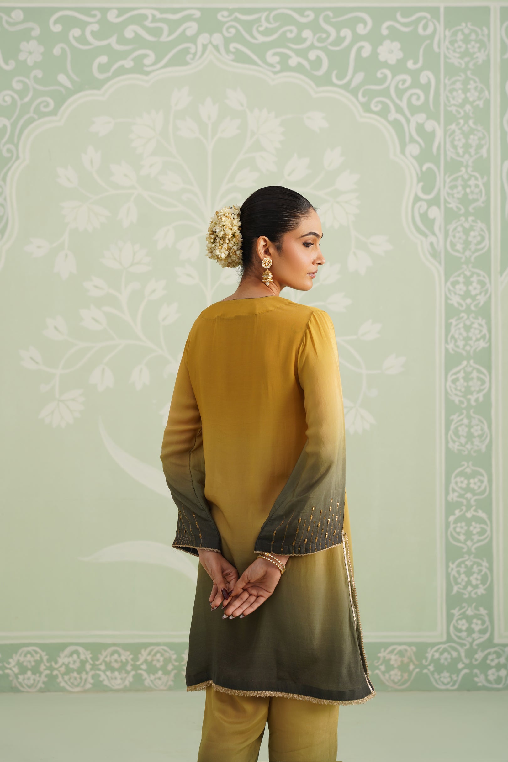 Ruhani Hand Embroidered Crepe Printed Matching Set