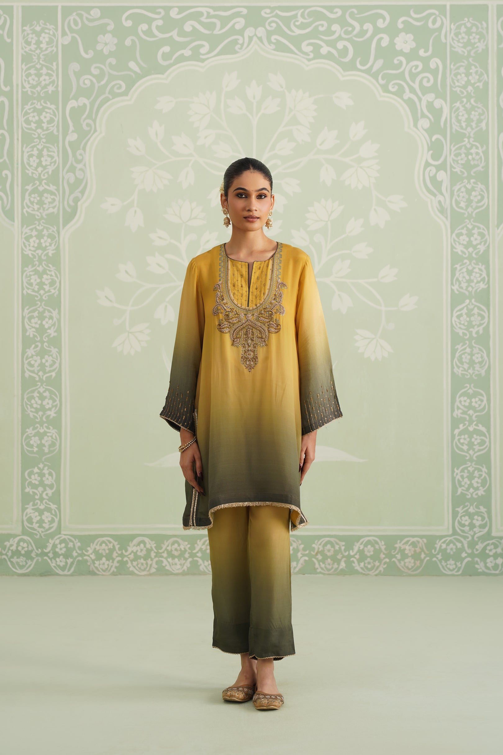 Ruhani Hand Embroidered Crepe Printed Matching Set