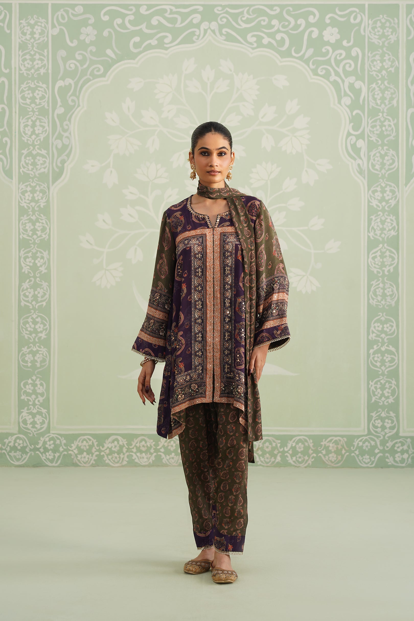 Mehza Hand Embroidered Crepe Matching Set