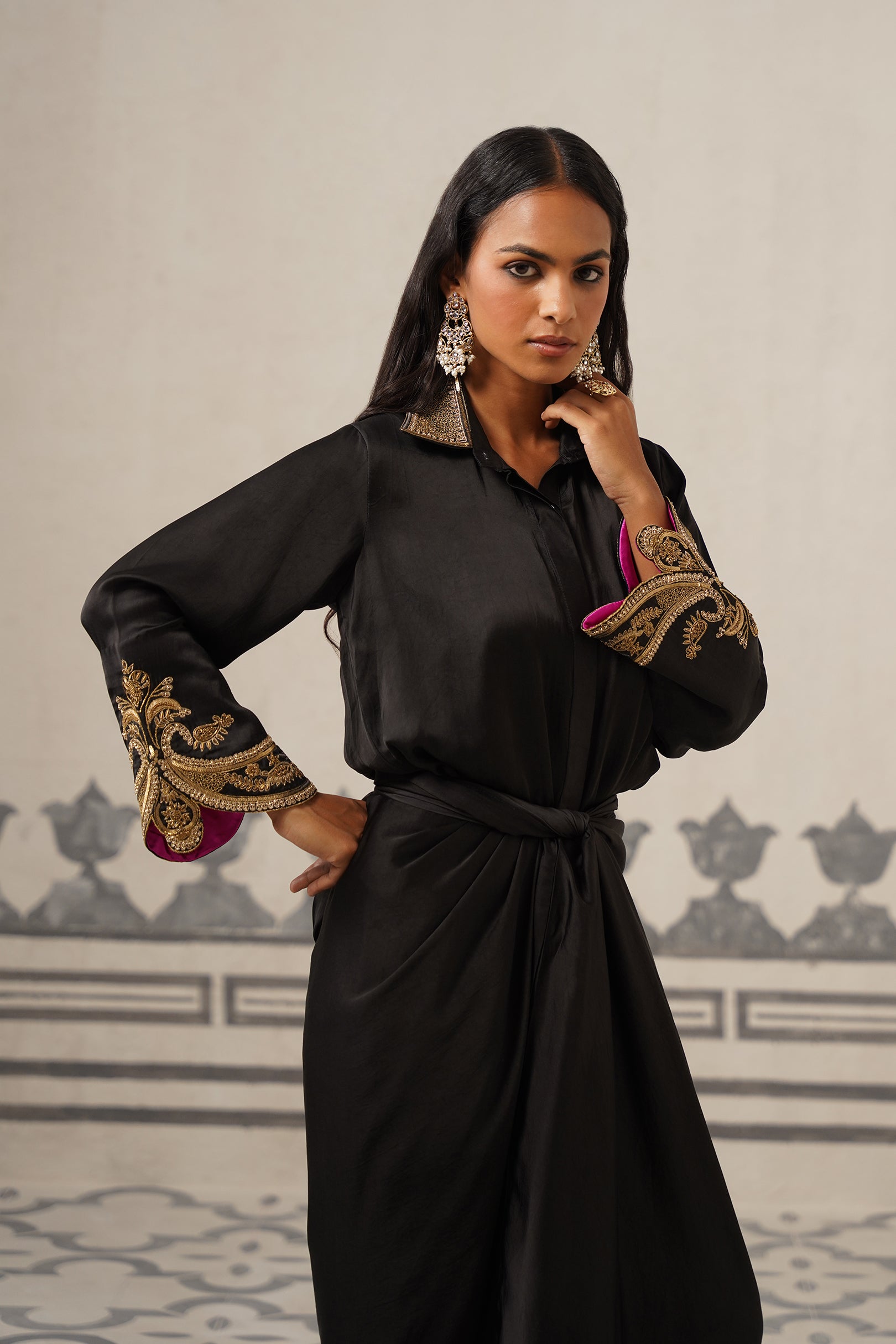 Elena Chanderi Satin Embroidered Set