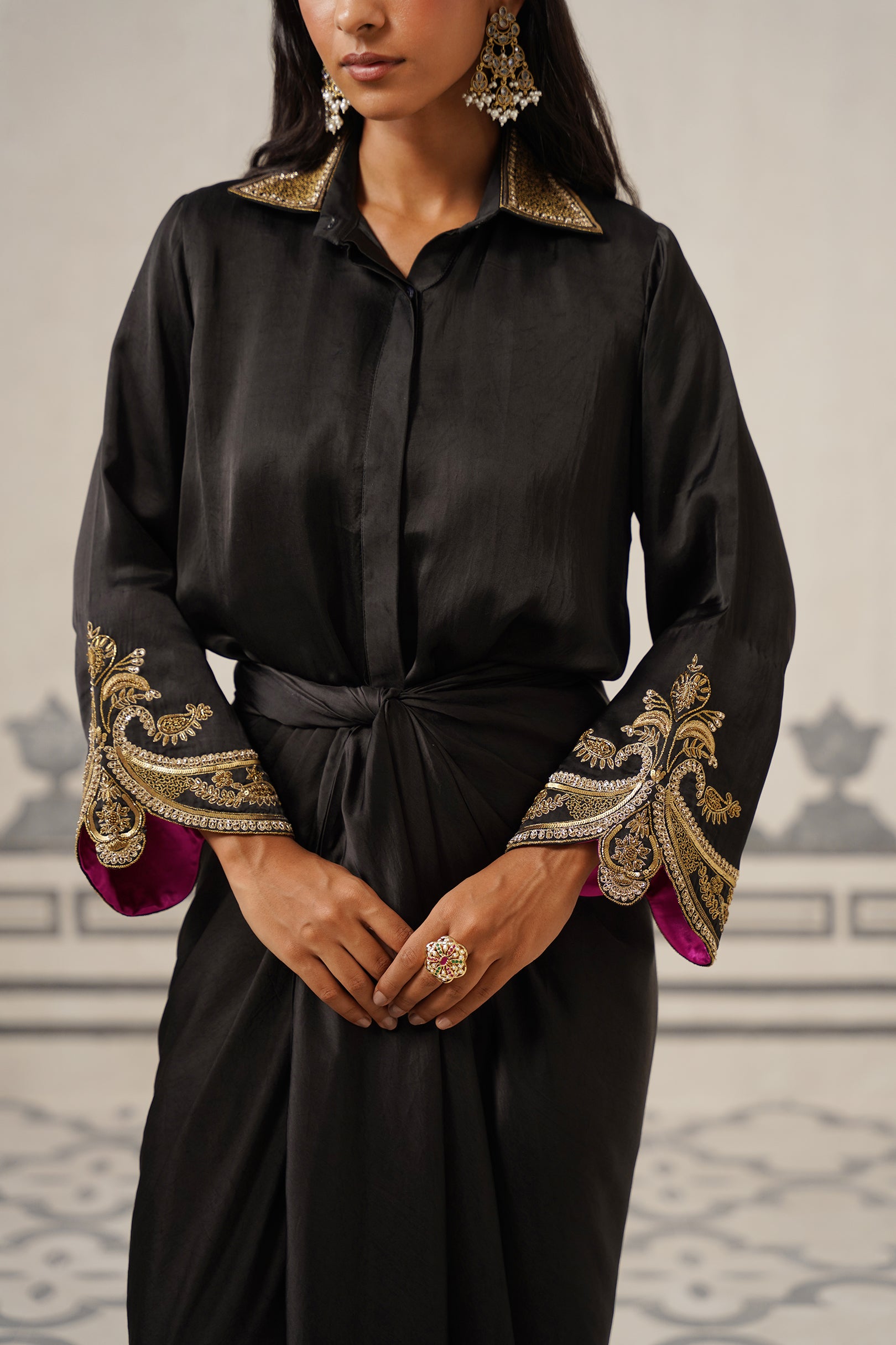 Elena Chanderi Satin Embroidered Set