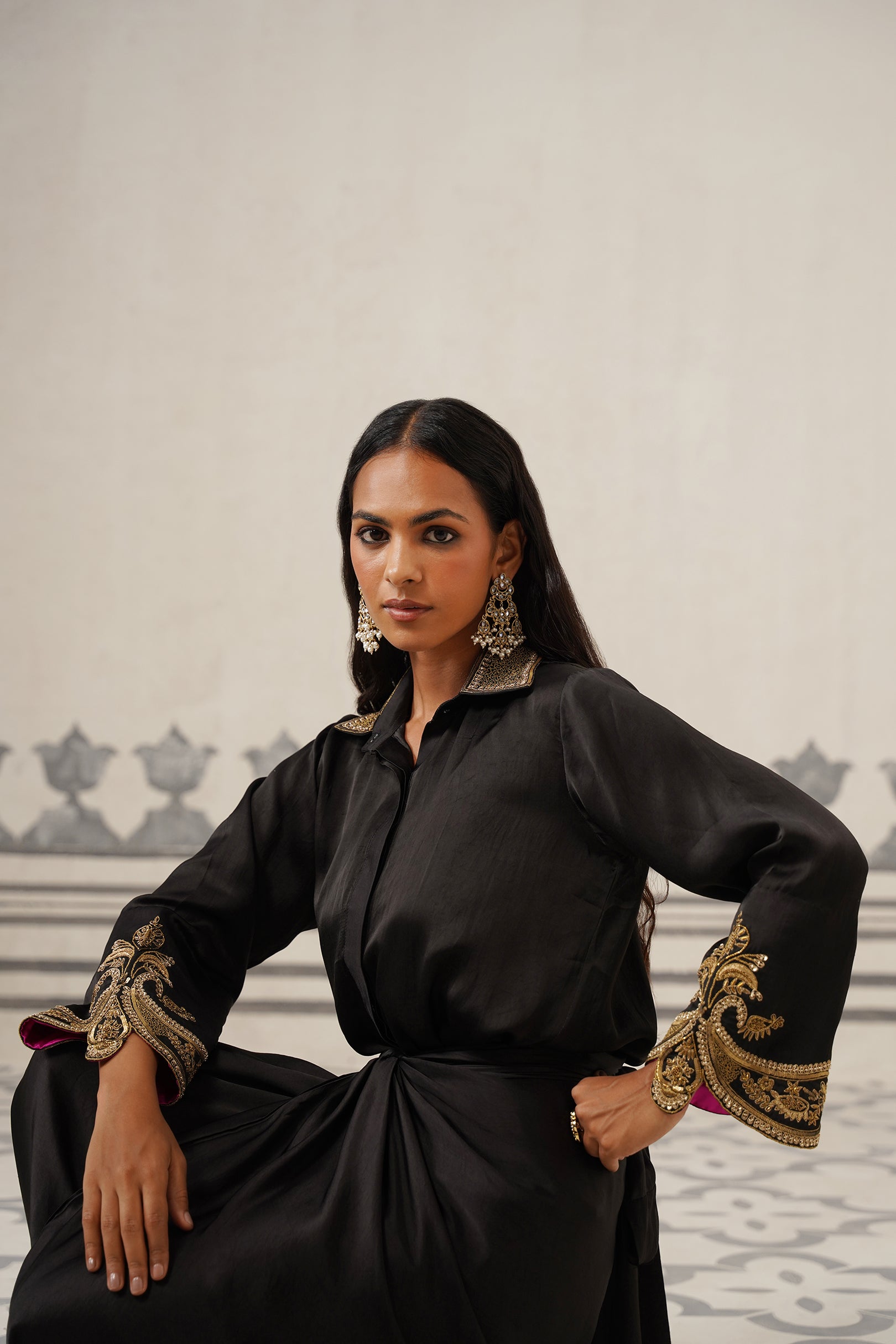 Elena Chanderi Satin Embroidered Set