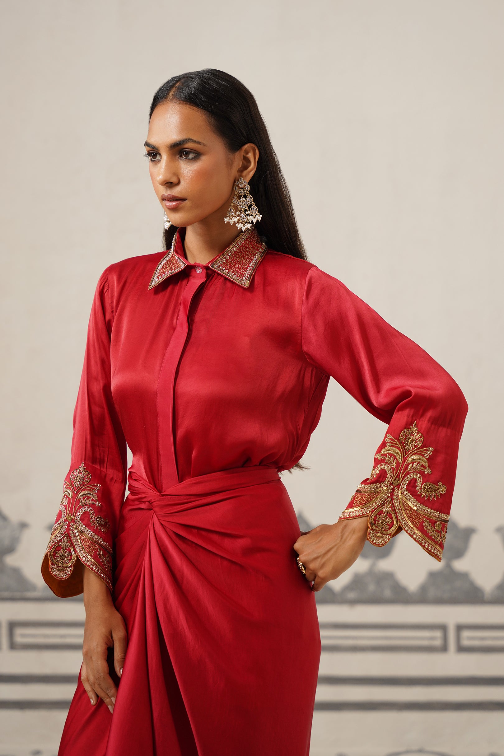 Sera Chanderi Satin Embroidered Set