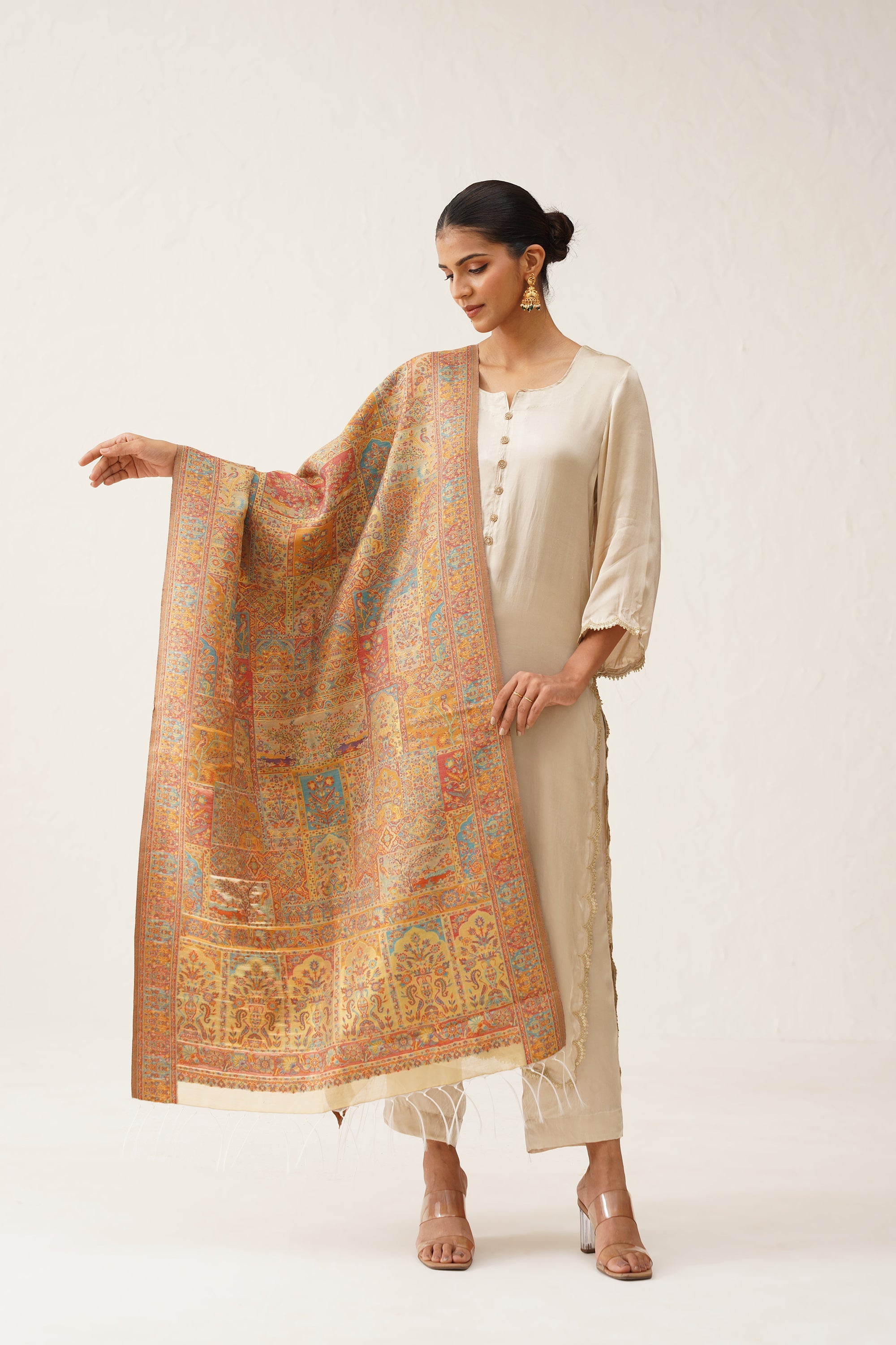 Beige Kaani Tassel Dupatta - Neetika Chopra