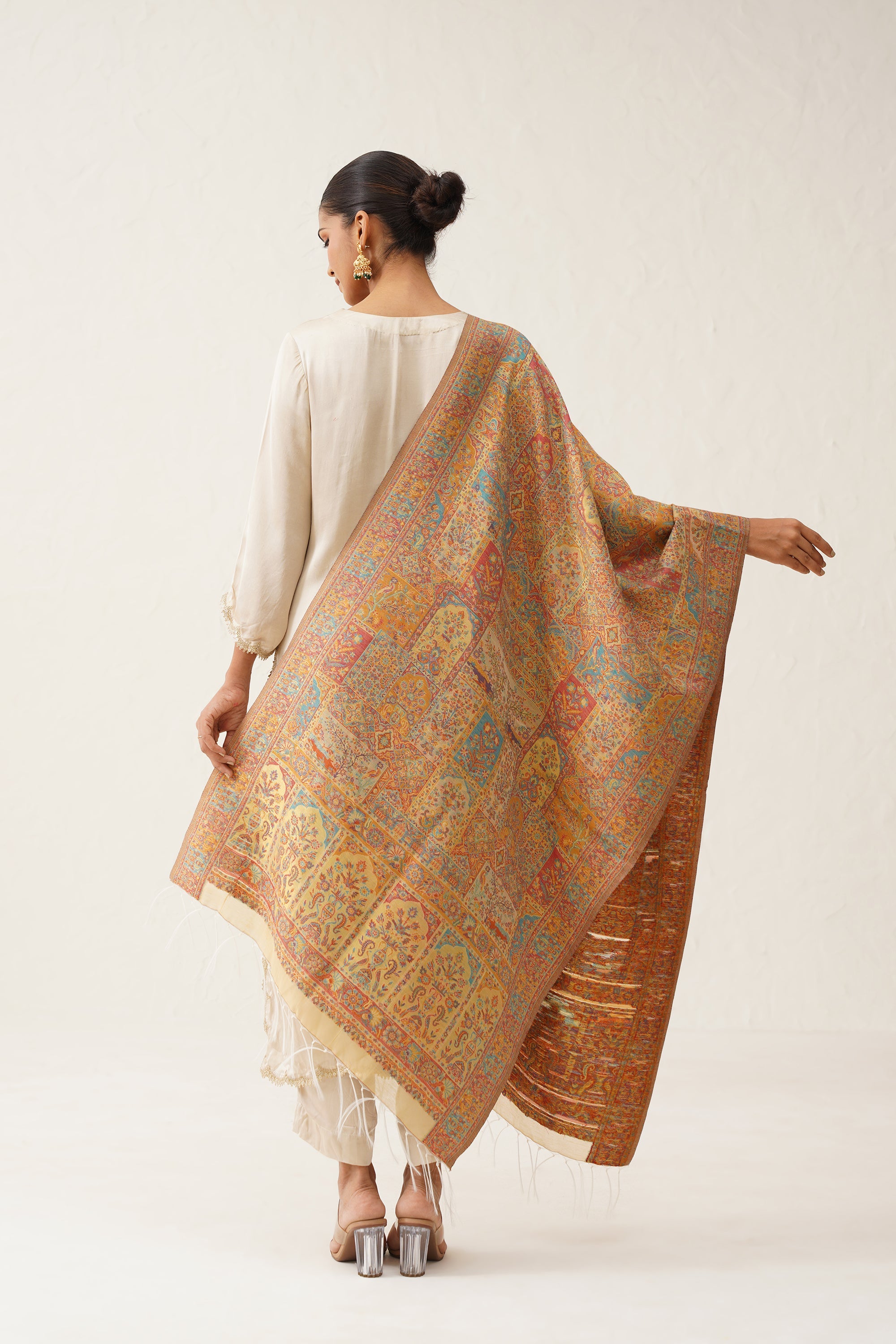 Beige Kaani Tassel Dupatta - Neetika Chopra
