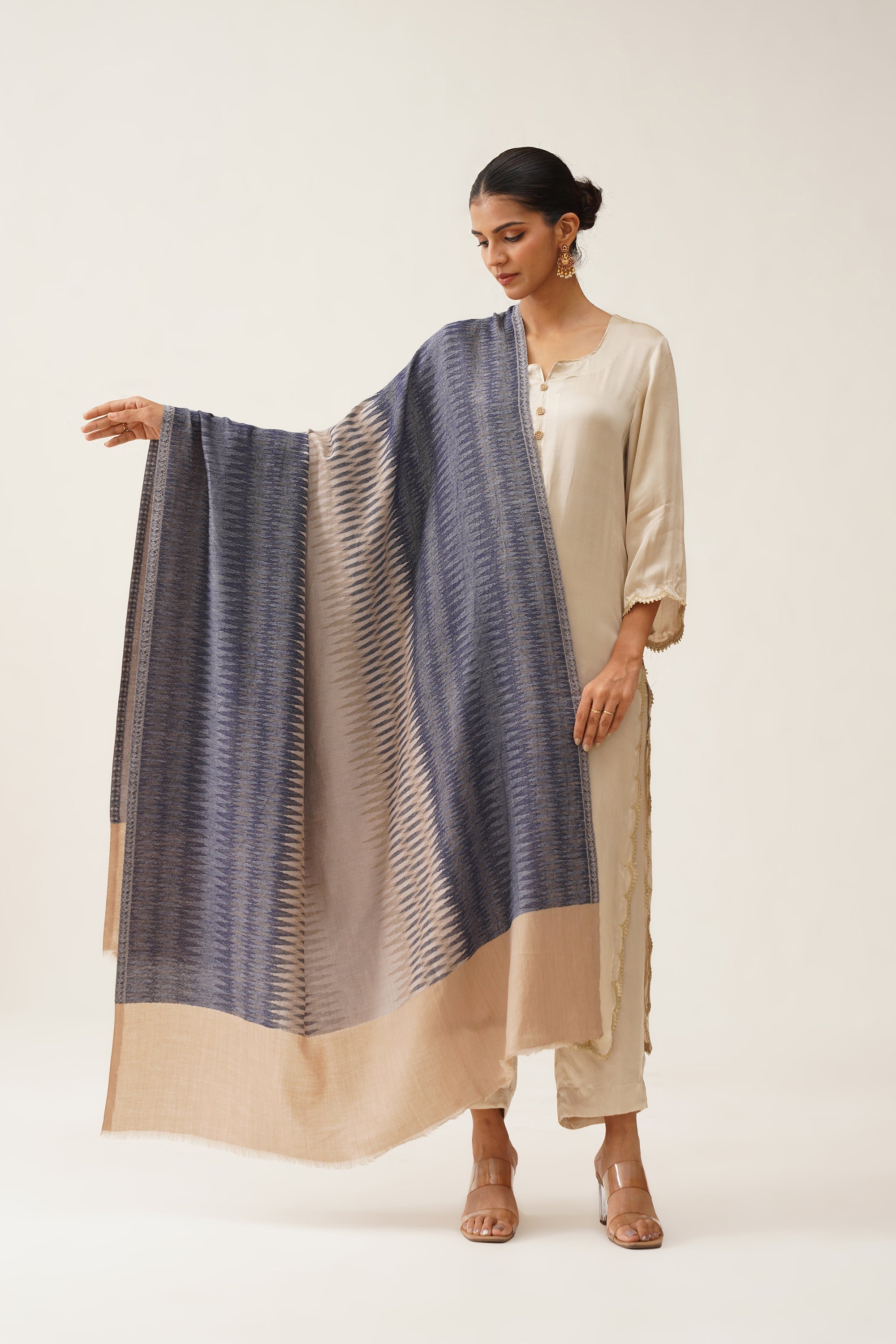 AARIZ IKAT WOOLLEN SHAWL - Neetika Chopra