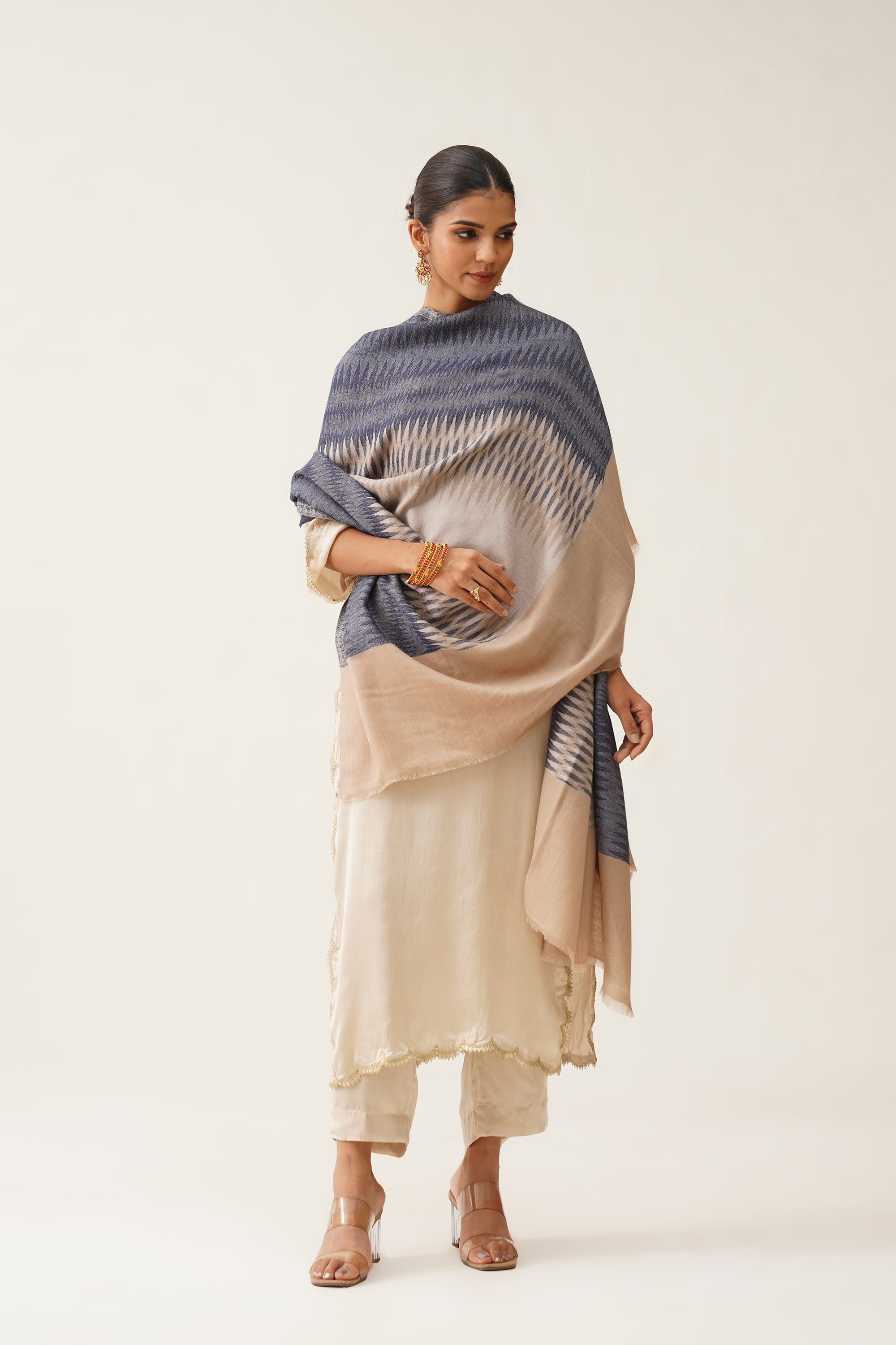 AARIZ IKAT WOOLLEN SHAWL - Neetika Chopra